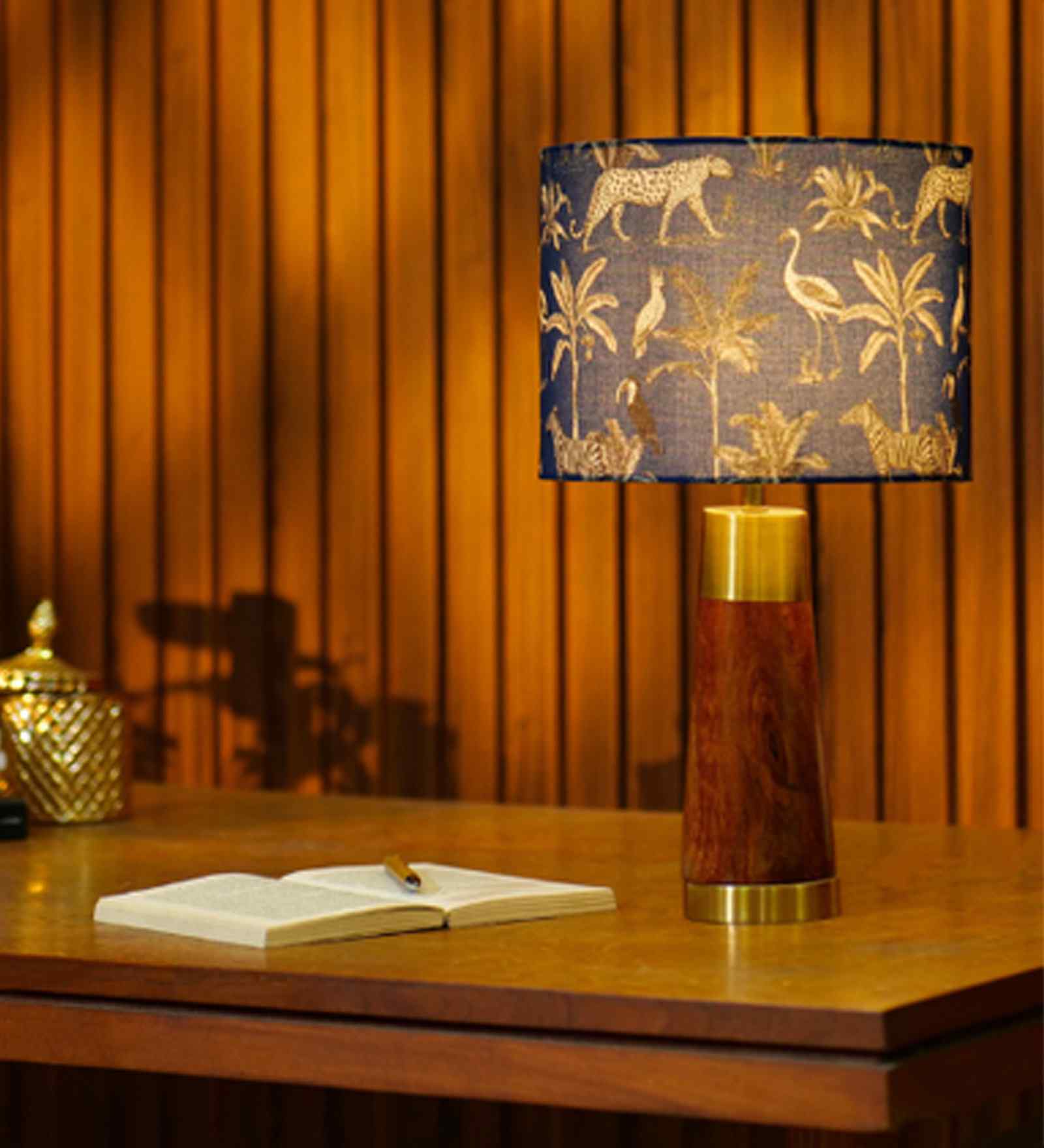Table Lamp Rio Collection 19.5" Mango Wood Table Lamps Shade Savanna Blues Fabric Shade For Home Decoration For Home Decoration