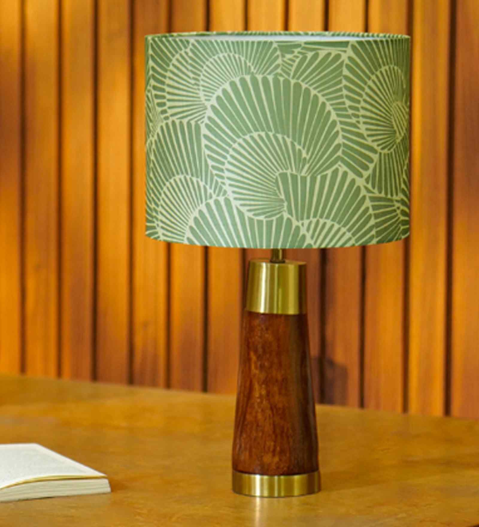 Table Lamp Rio Collection 19.5 Mango Wood Lamps Shade With Lily Leaves Mango Silk Shade For Home Decoration