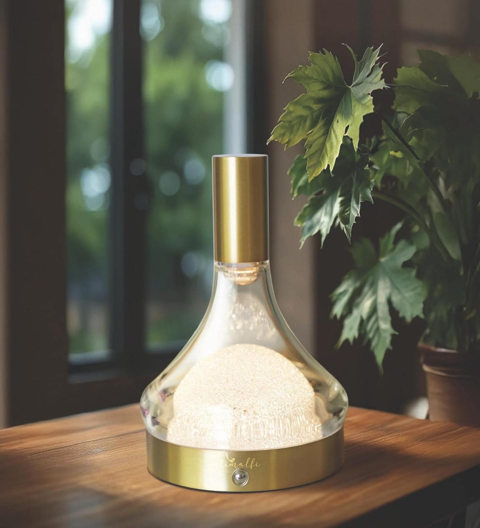 Table Lamp with Glass Hemisphere & Premium Gold Finish | USB-C Rechargeable, Touch Sensor, Dimmable 3-Color Lighting