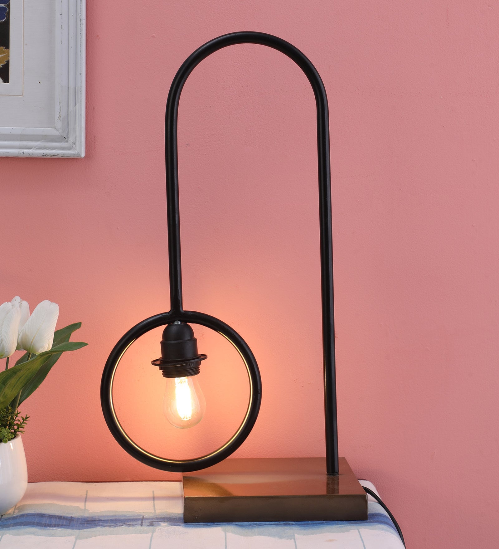 Carlos Black Shade Table Lamp With Metal Base