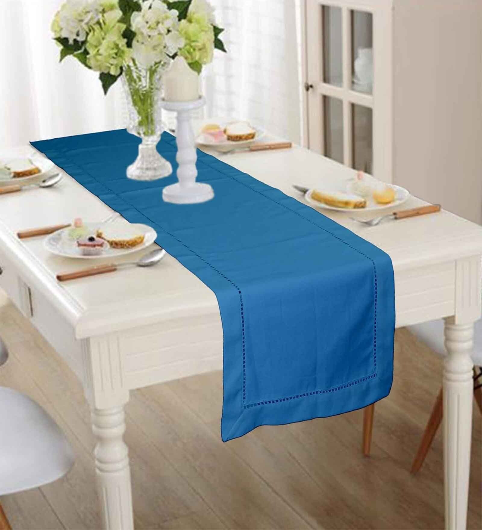 Blue Cotton (12 x 70) Solid 6 Seater Table Runner