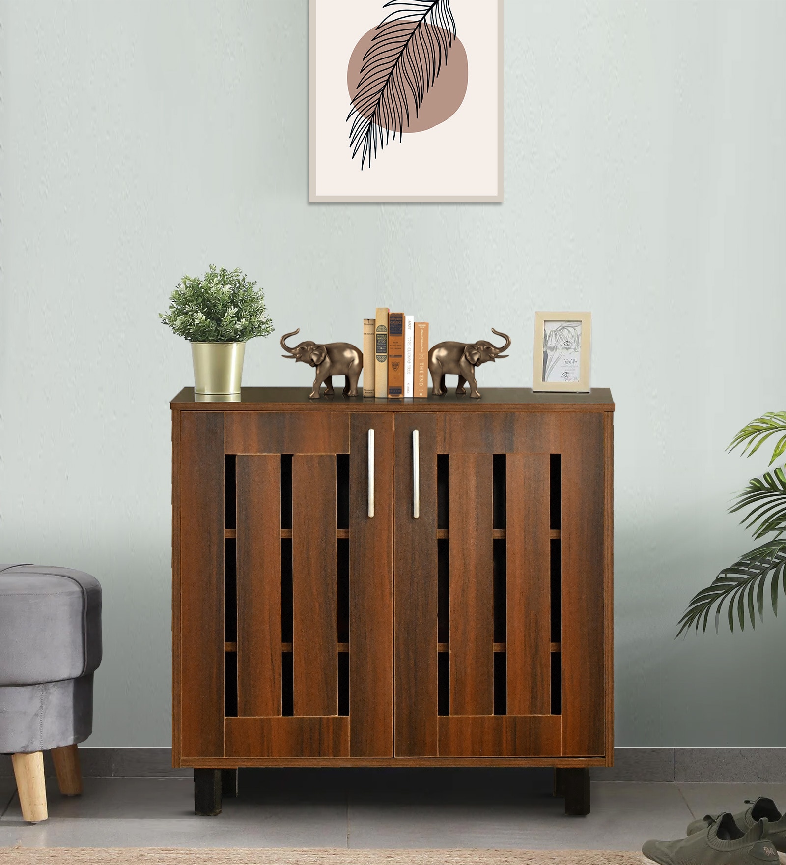 Tahara 2 Door Shoe Cabinet in Virola Wood Finish Tahara 2 Door Shoe Cabinet in Virola Wood Finish