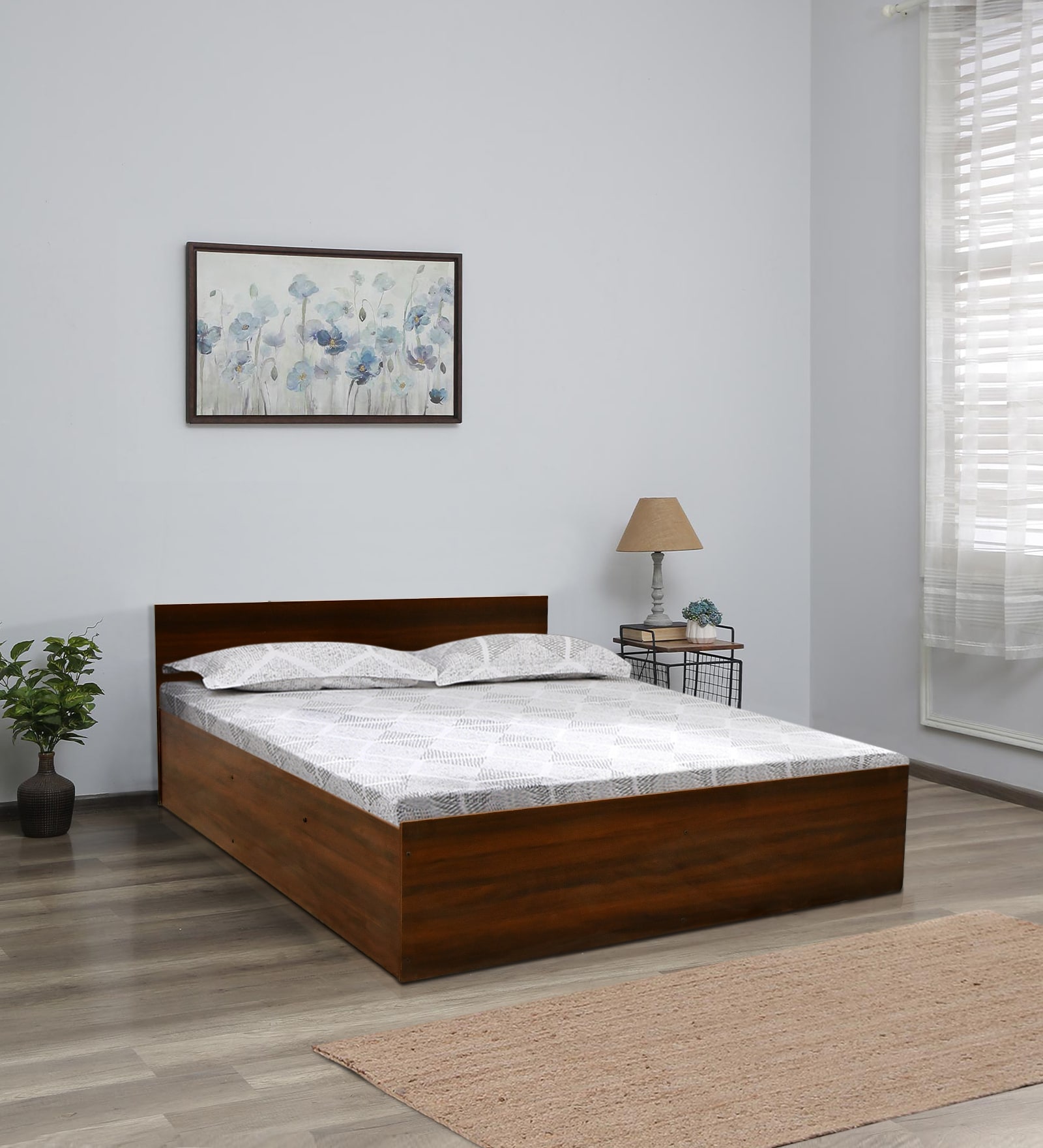 Tahara King Size Bed in Virola Wood Finish with Box Storage