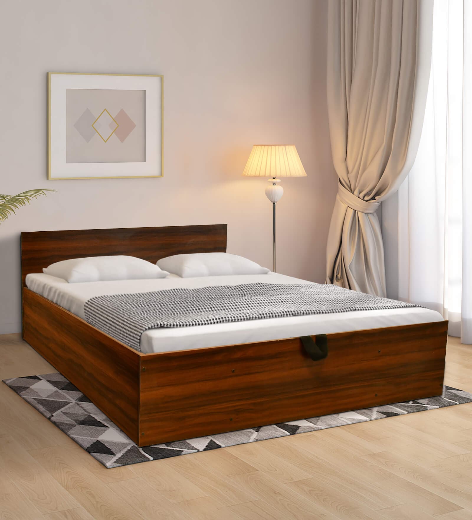 Buy Tahara Queen Size Bed in Virola Wood Finish with Hydraulic Strorage ...