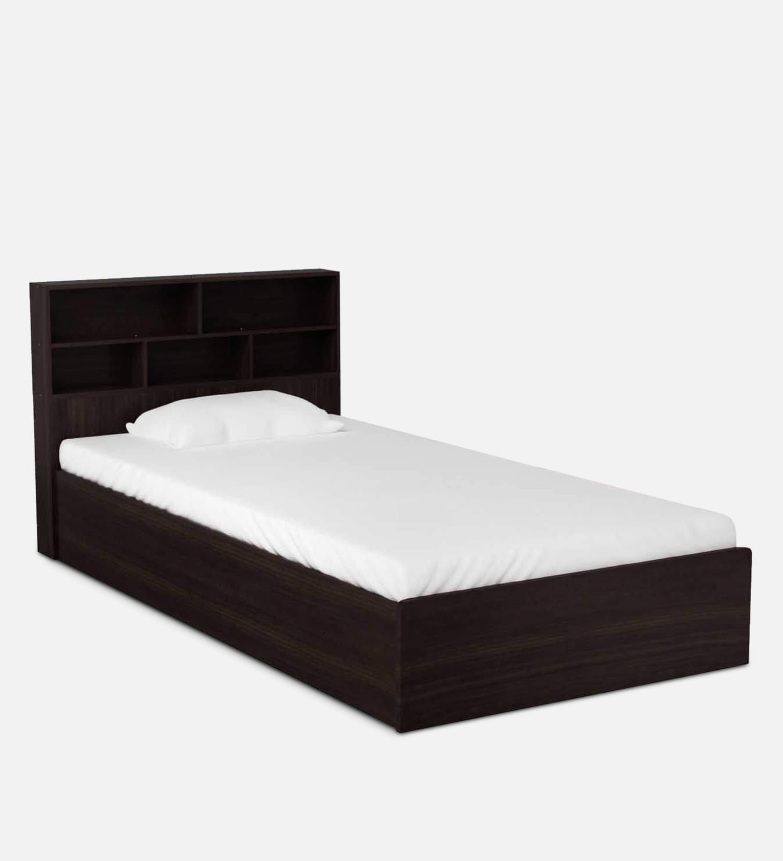 Buy Takeo Single Bed with Headboard Storage in Walnut Finish By Mintwud