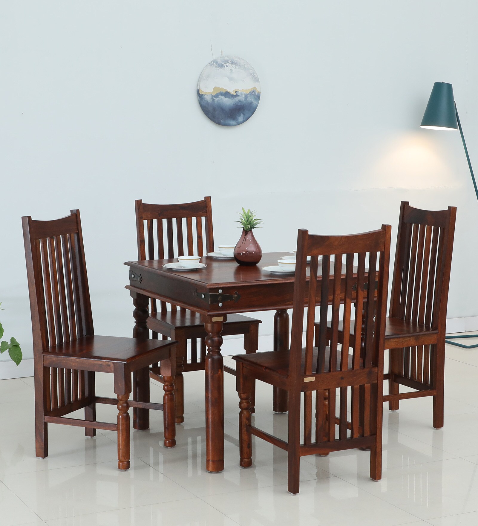Takhat Sheesham Wood 4 Seater Dining Set In Honey Oak Finish