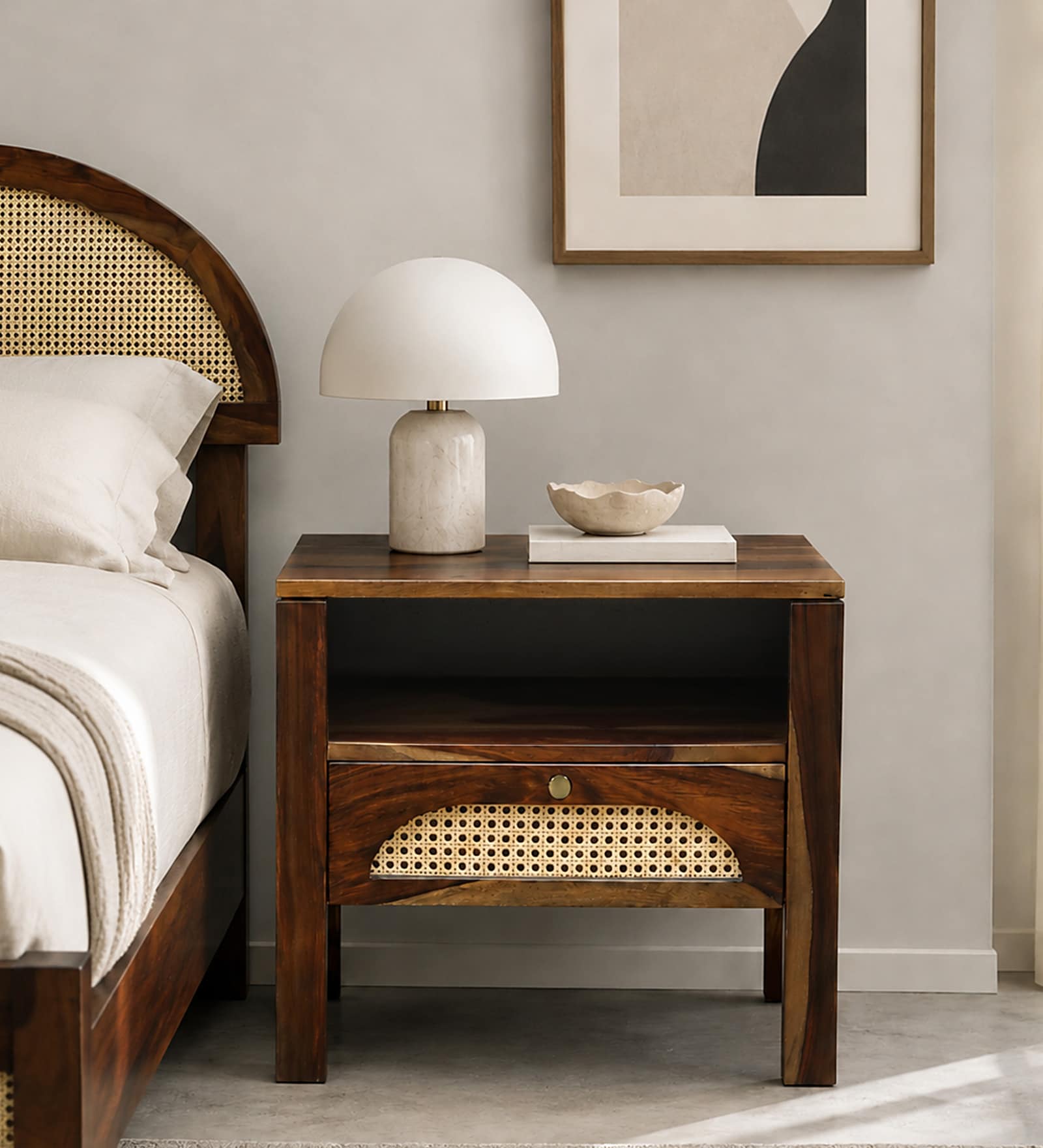 Taki Sheesham Wood Bedside Table in Provincial Teak Finish Taki Sheesham Wood Bedside Table in Provincial Teak Finish