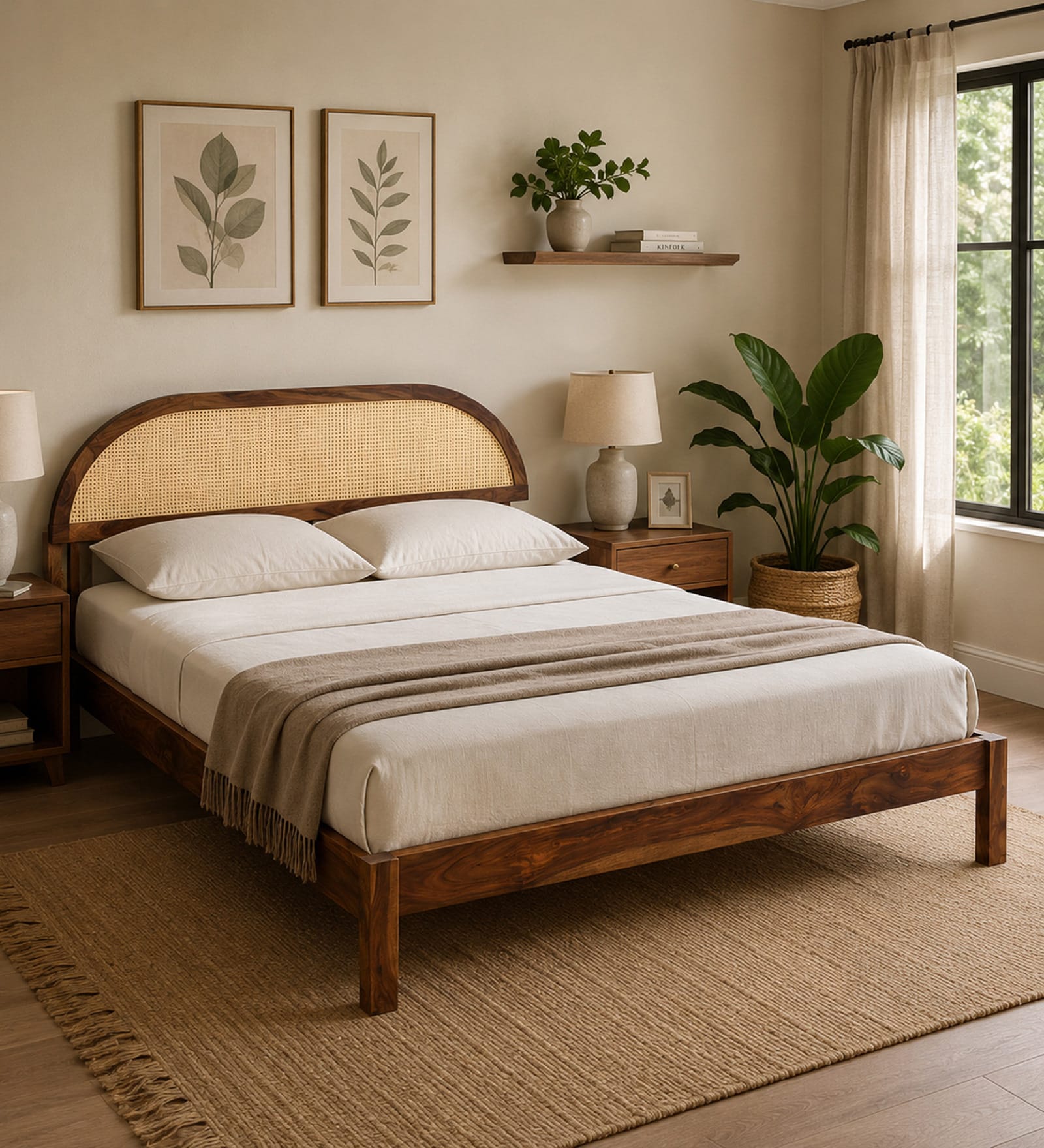 Taki Sheesham Wood King Size Bed In Provincial Teak Finish