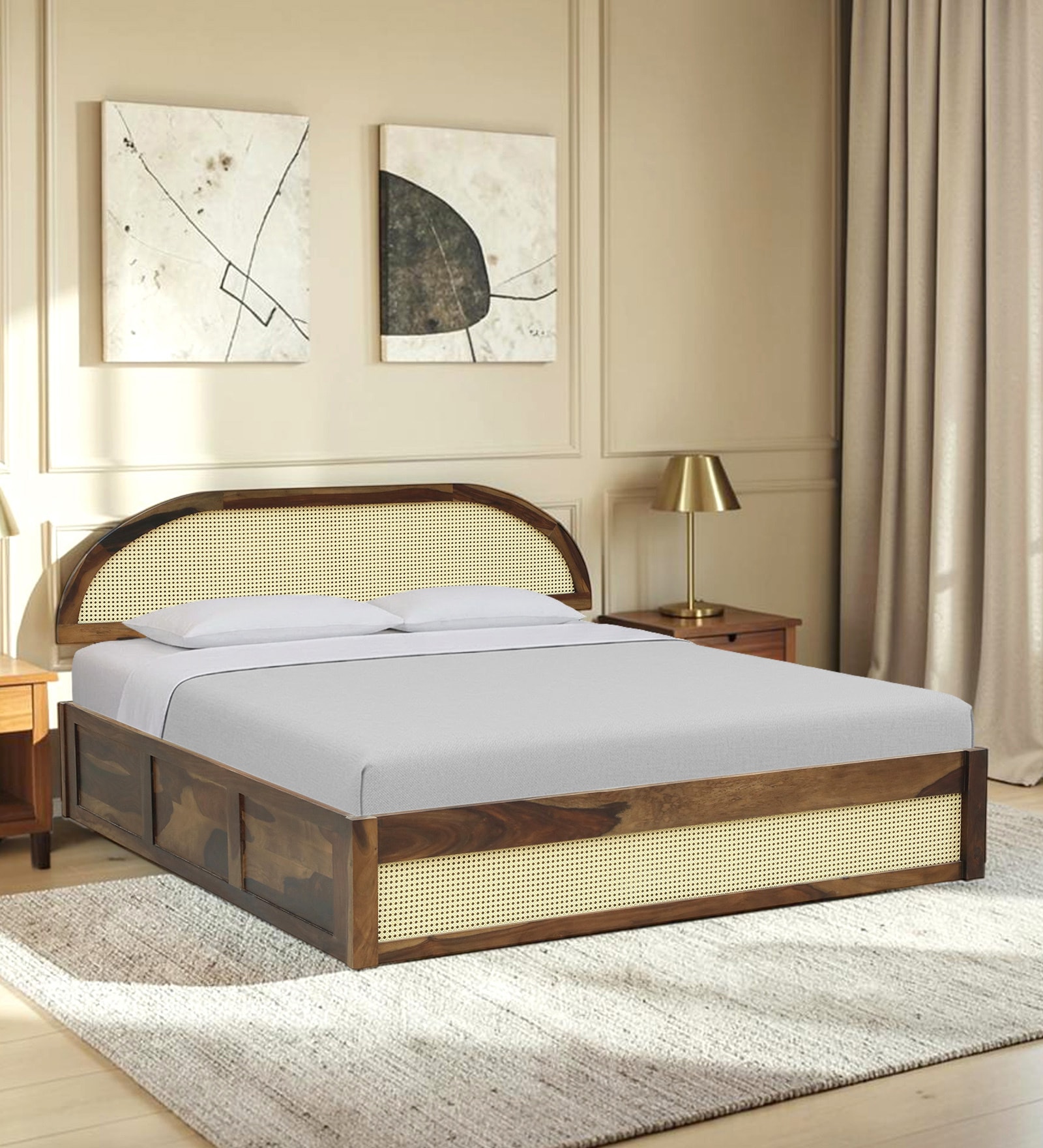 Taki Sheesham Wood King Size Bed in Provincial Teak Finish Taki Sheesham Wood King Size Bed in Provincial Teak Finish