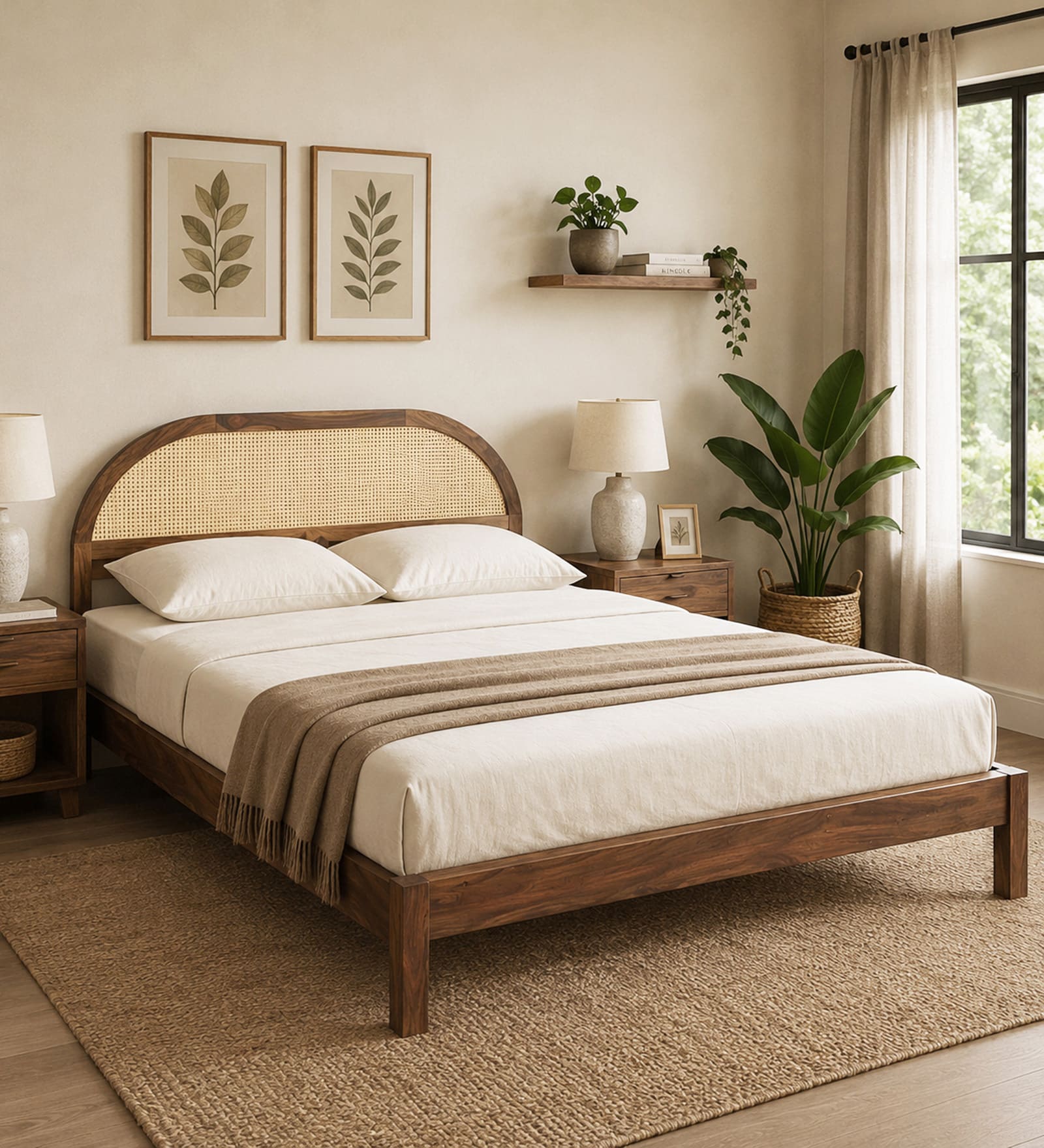 Taki Sheesham Wood Queen Size Bed In Provincial Teak Finish