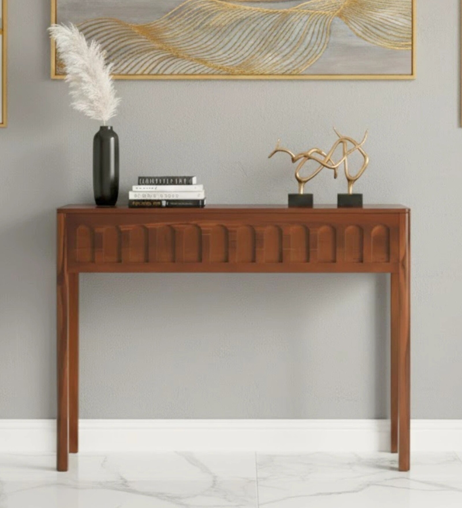 Taksha Solid Wood Console Table In Teak Finish