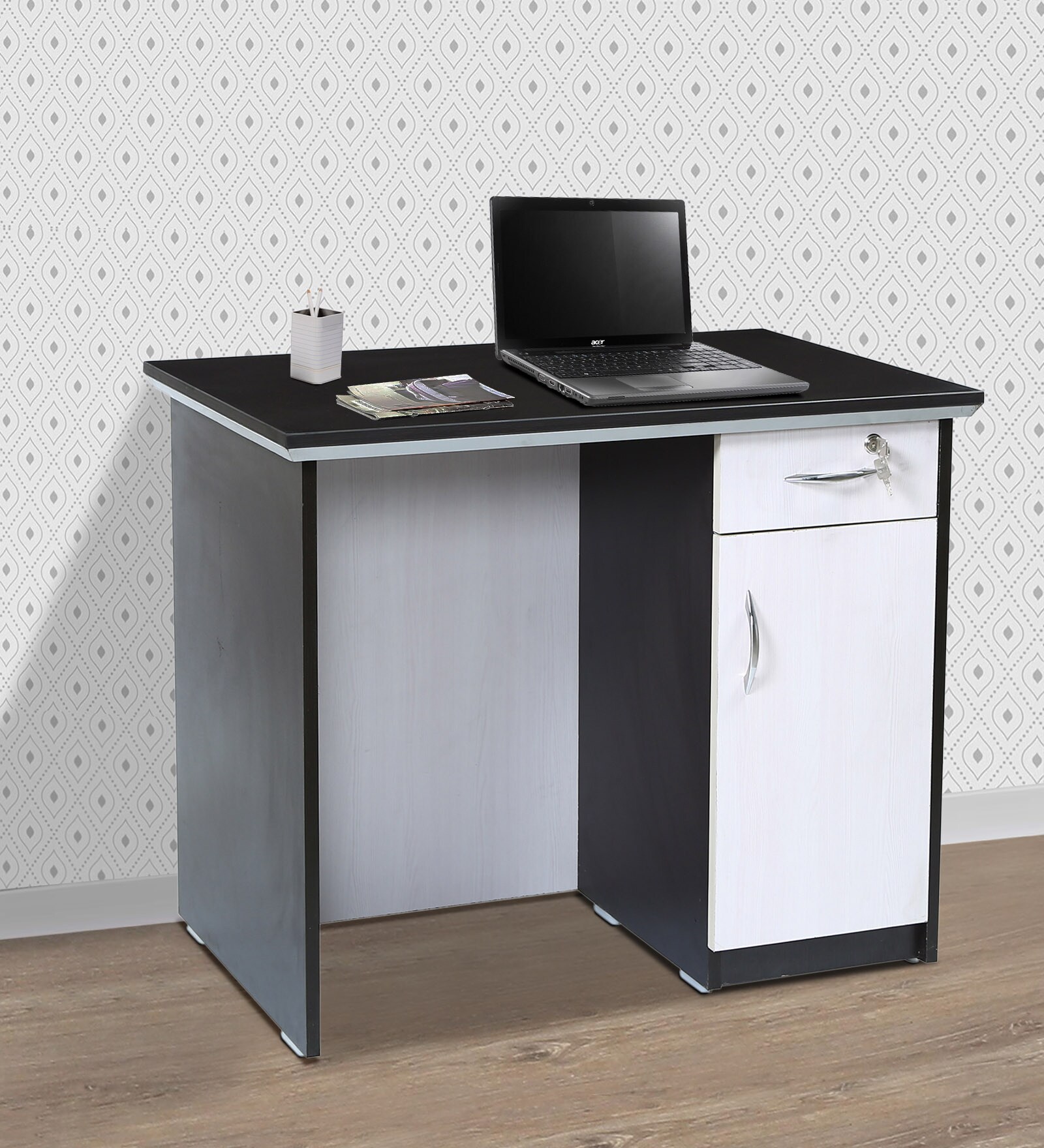 Talc Workstation In Wenge & White Finish With File Cabinate And Drawer