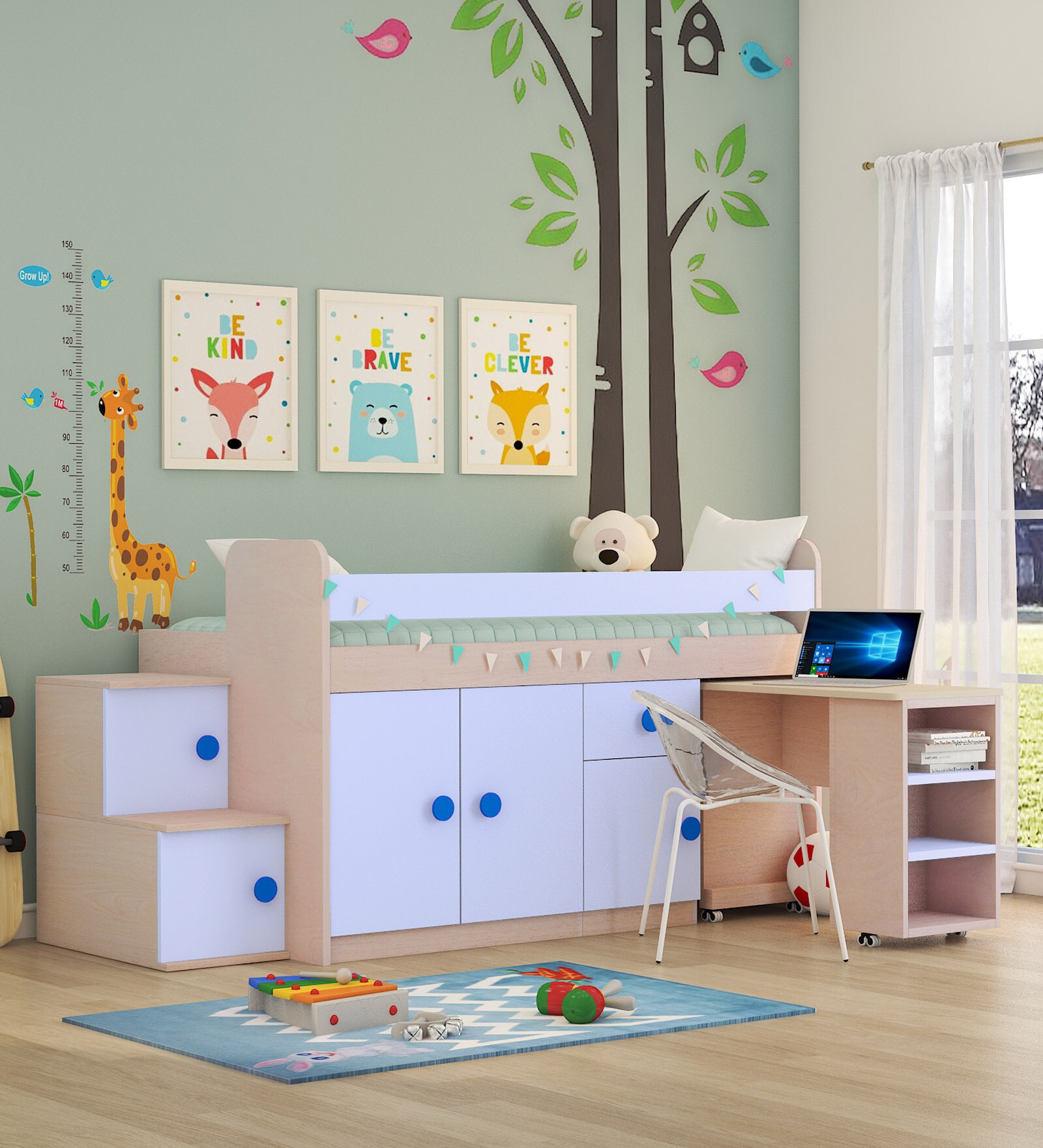 Buy Talisman Stairway Loft Bed with Study Table in White CasaCraft at