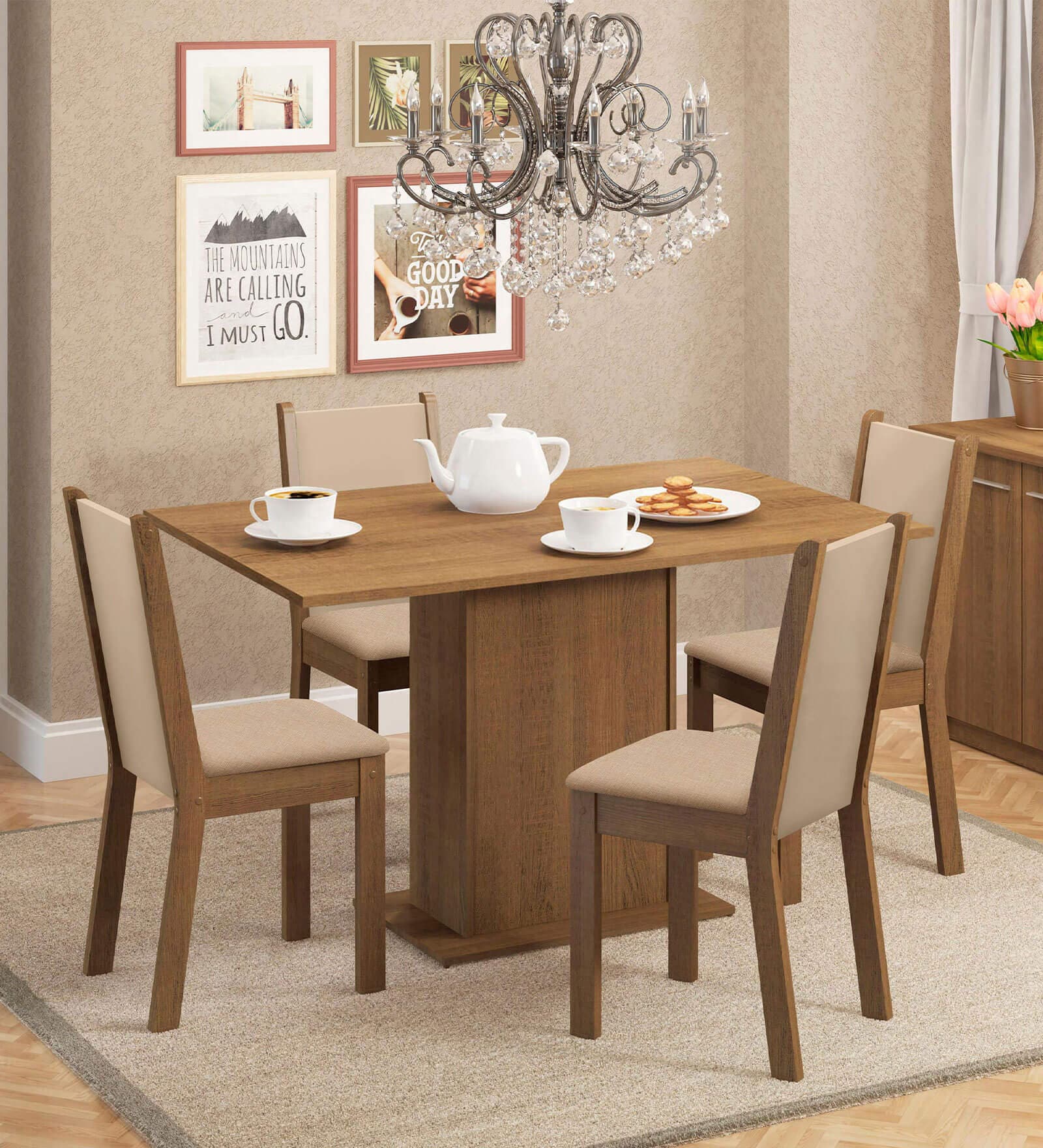 Talita 4 Seater Dining Set in Brown Finish