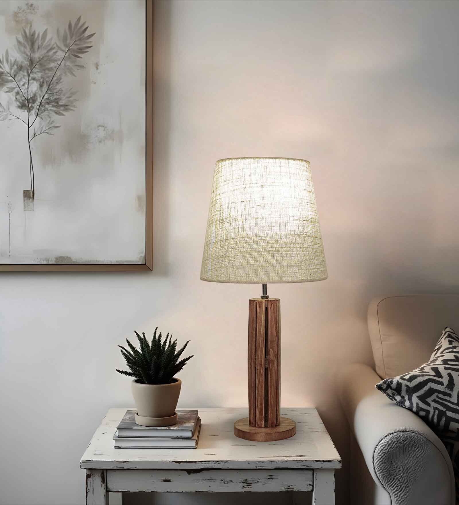 Tallboy Wooden Table Lamp with Jute  Shade & Brown Base