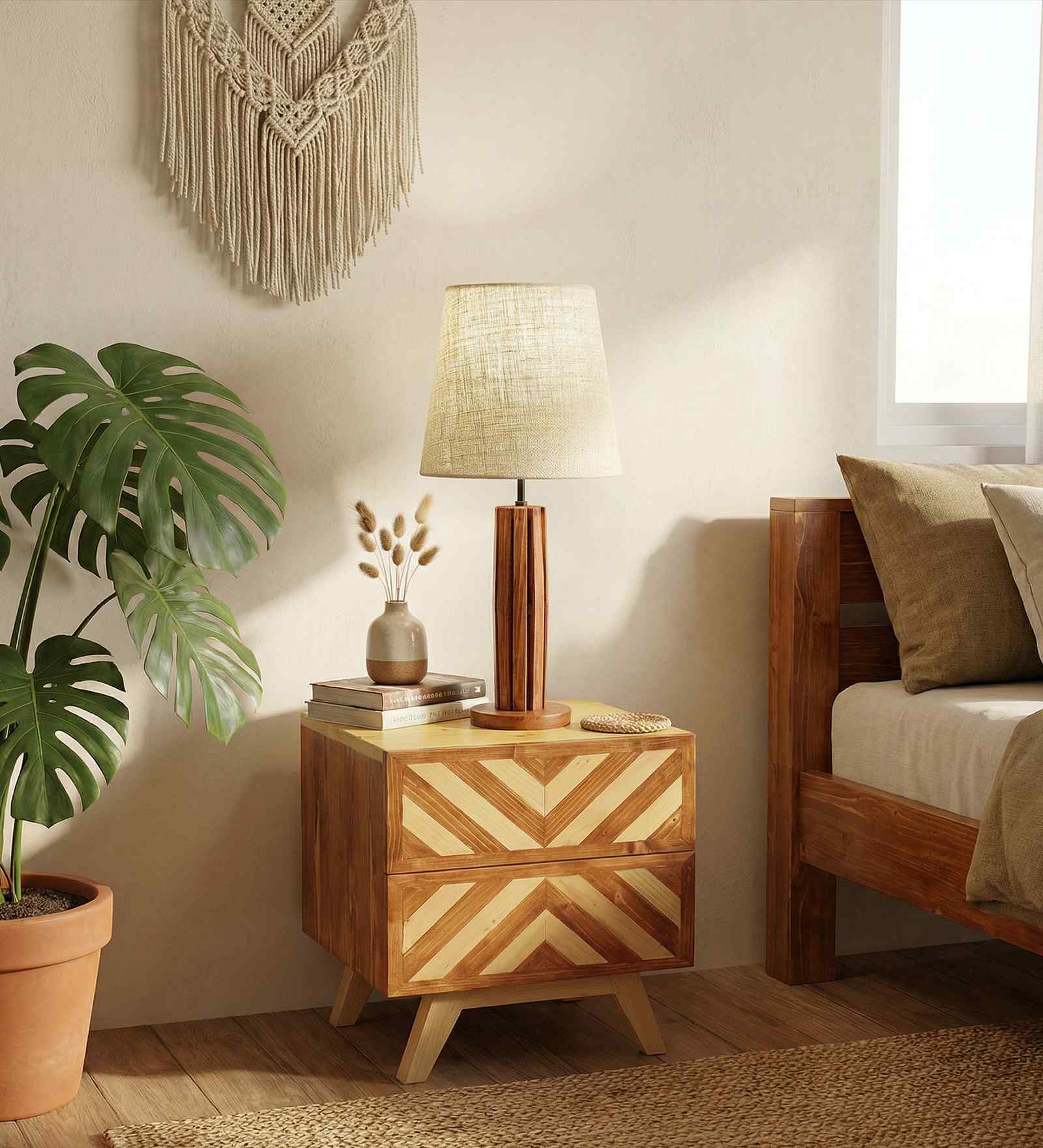 Tallboy Wooden Table Lamp with Jute  Shade & Brown Base
