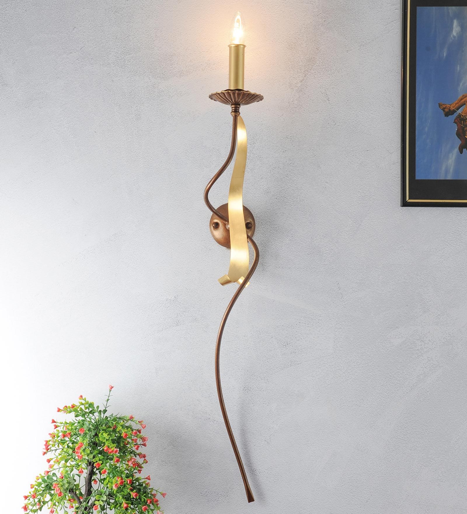 Tallega Metal and Glass Candle Wall Light (Brass)