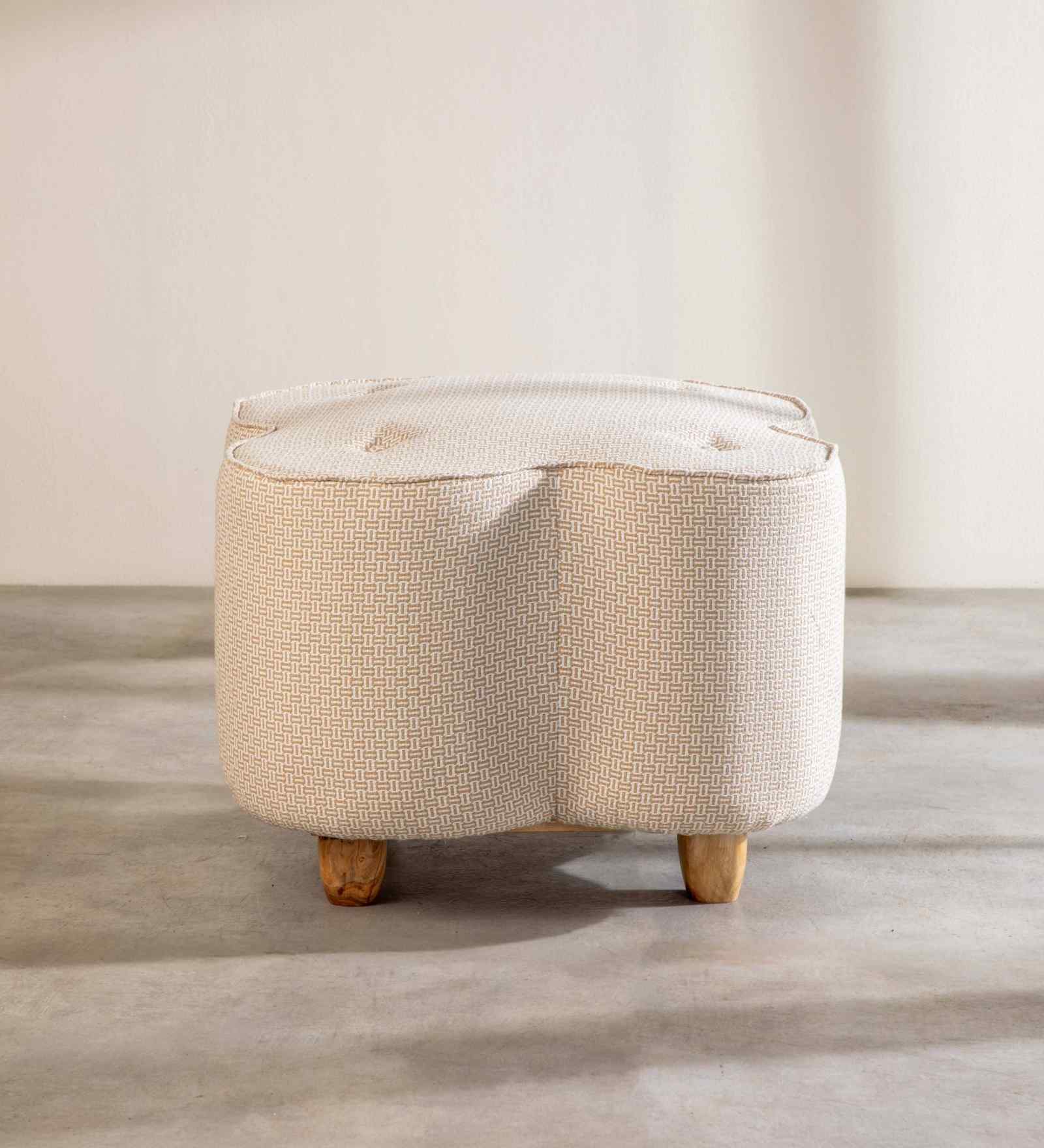 Tamara Acacia Wood Pouffe in Beige Color