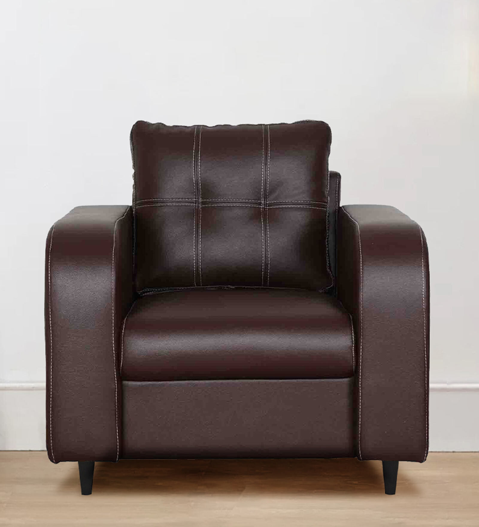 Tanaka Leatherette 1 Seater Sofa In Chocolate Brown Colour