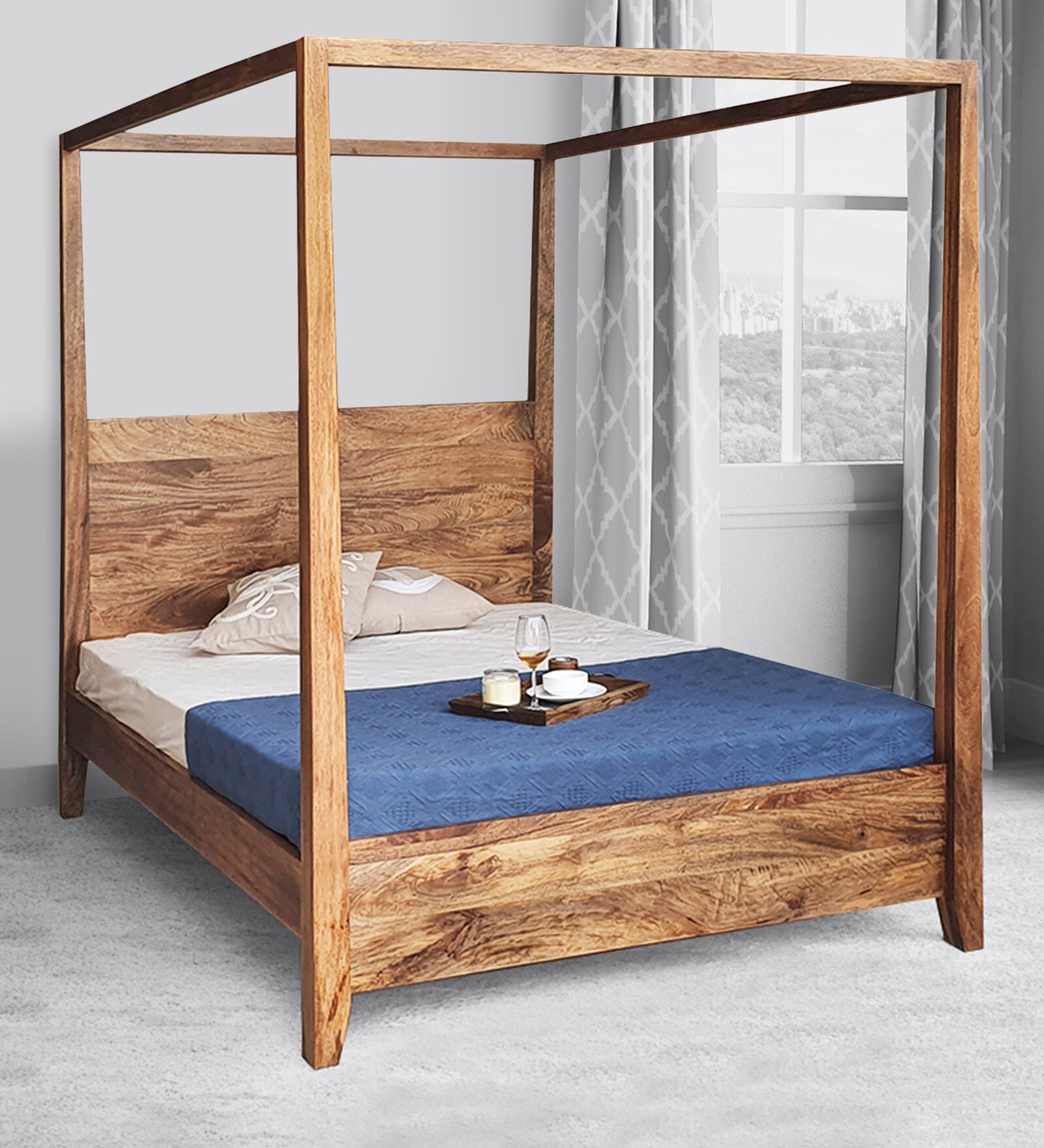 Tanera Poster Bed In Teak Finish