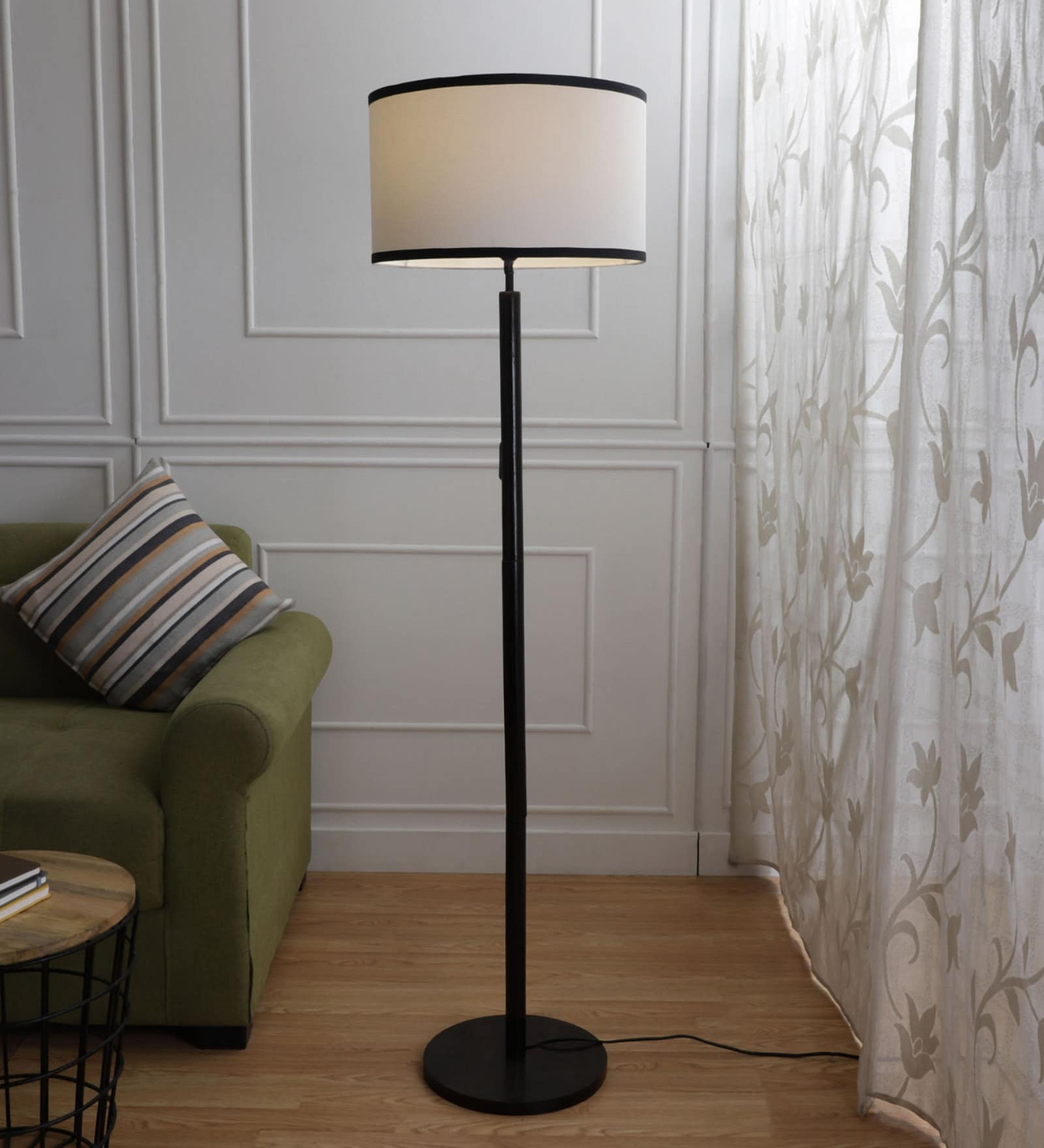 Buy Tango White Cotton Shade Club Floor Lamp With Wood Base at 45% OFF ...