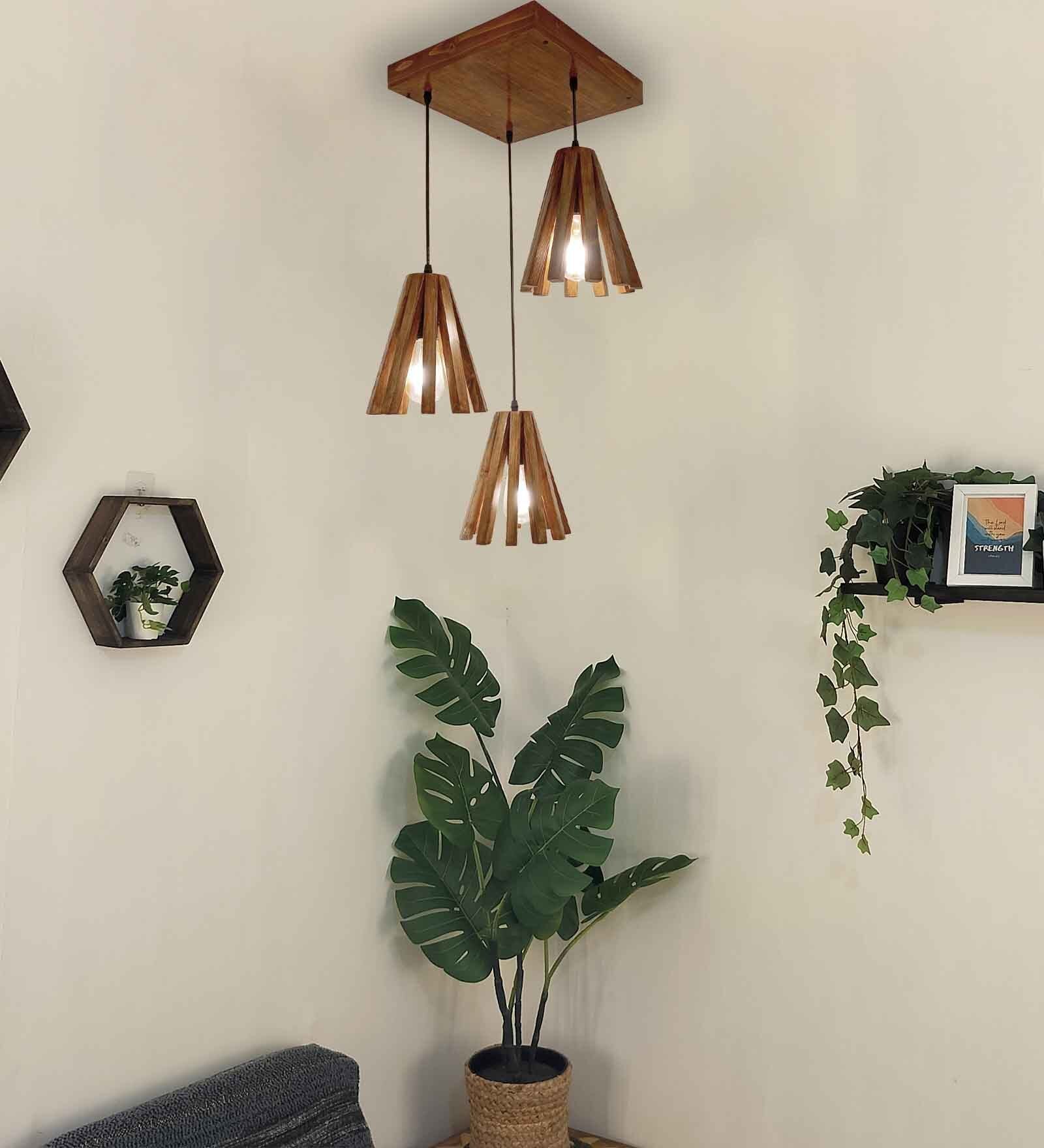 Taper Brown Solid Wood Cluster Hanging Lights