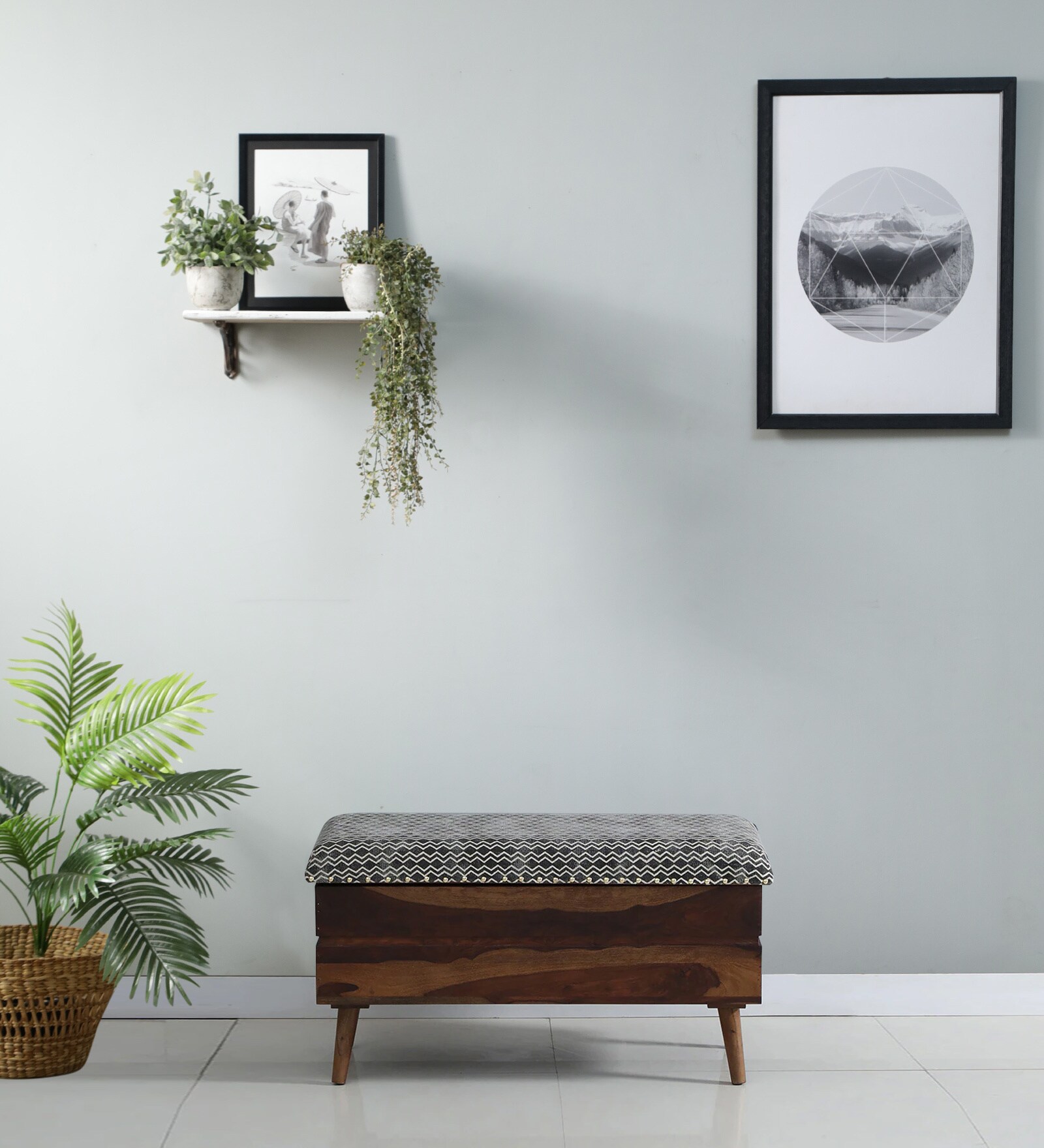 Tarani Sheesham Wood Bench with Storage In Blue Colour