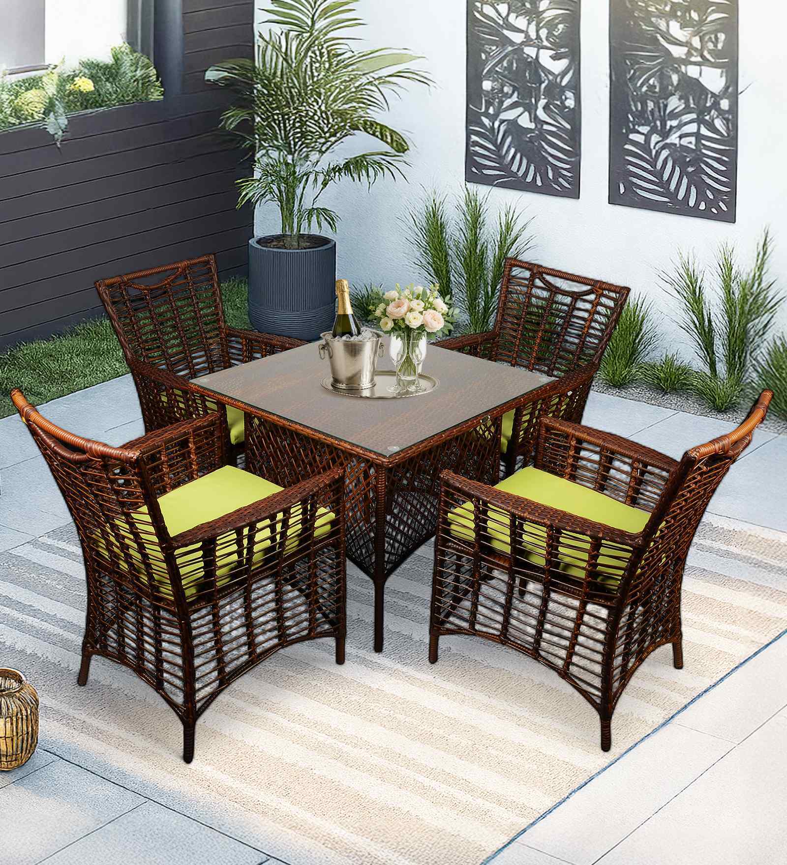Taree Wicker Table And Chair Set In Brown Dual Tone Finish