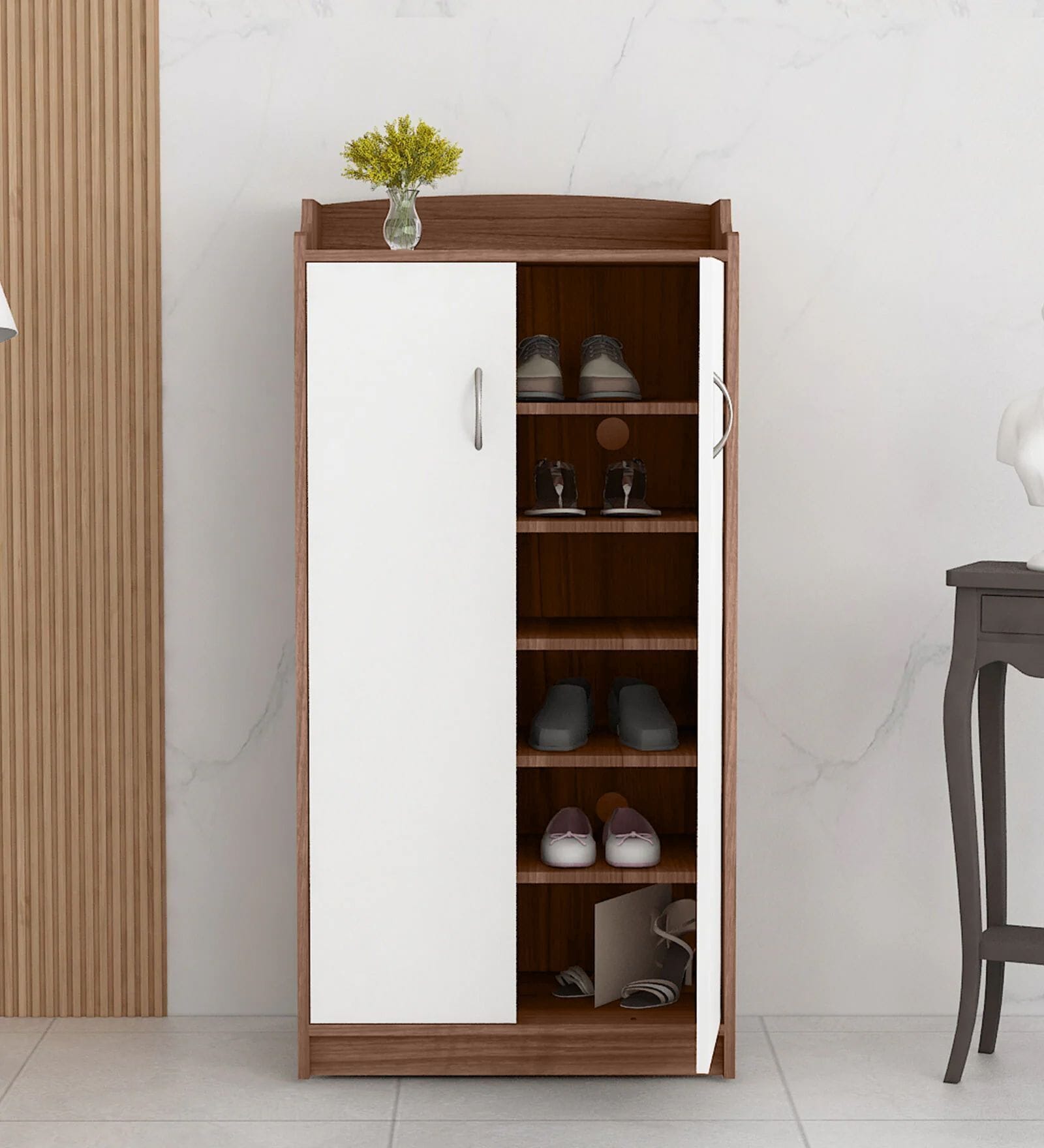 Taru Shoe Cabinet In Lyon Teak And White Colour