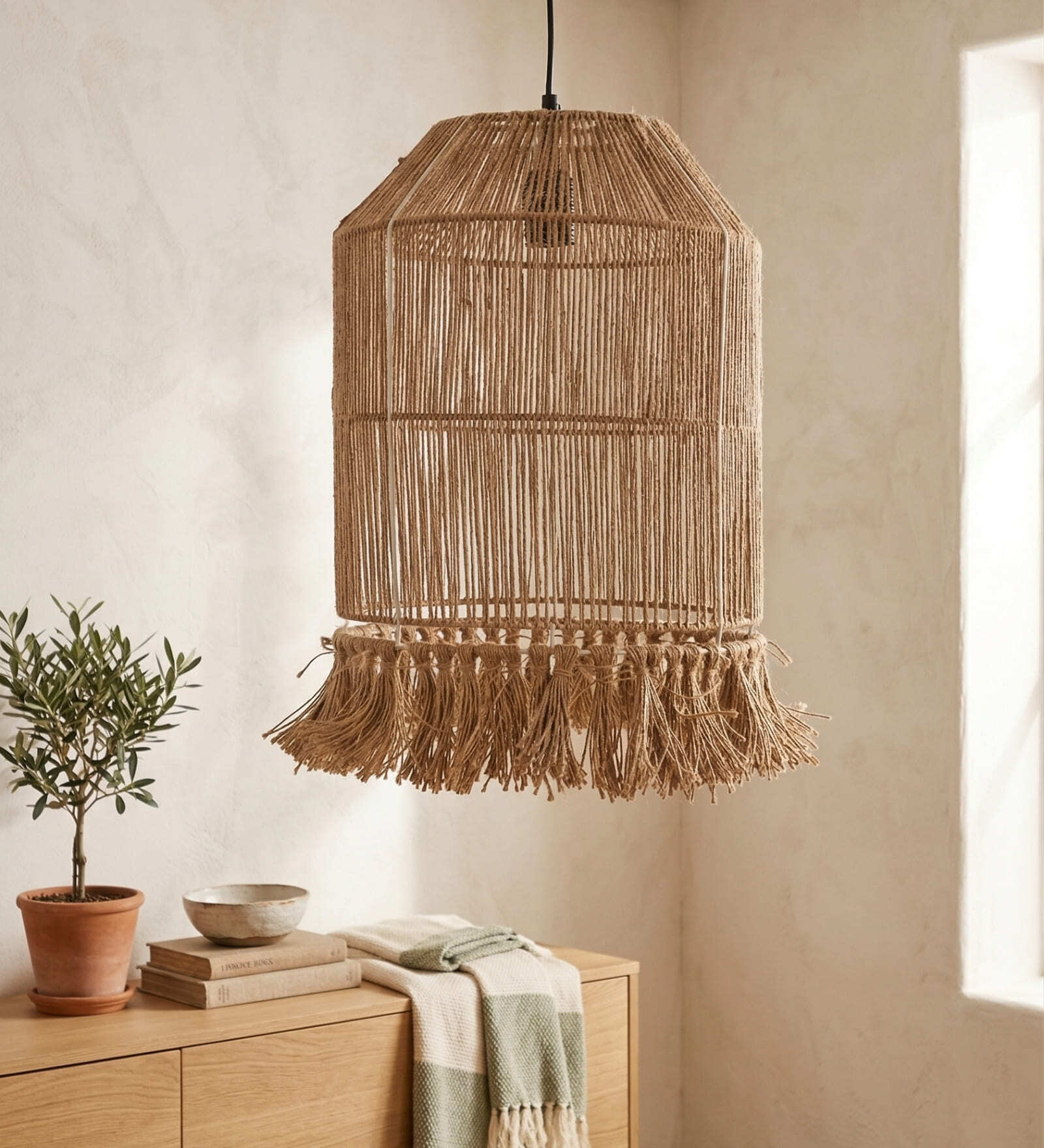 Tassel Jute Pendant Lamp Hanging Light Natural