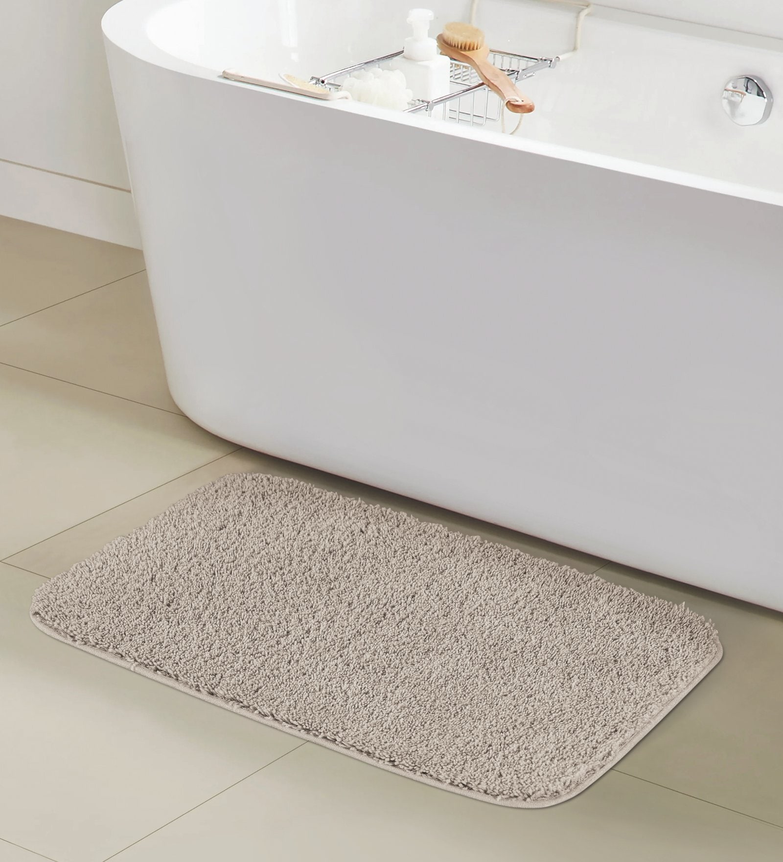 Taupe Absorbent and Quick-Dry Polyester Bath Mats 30x45 cm