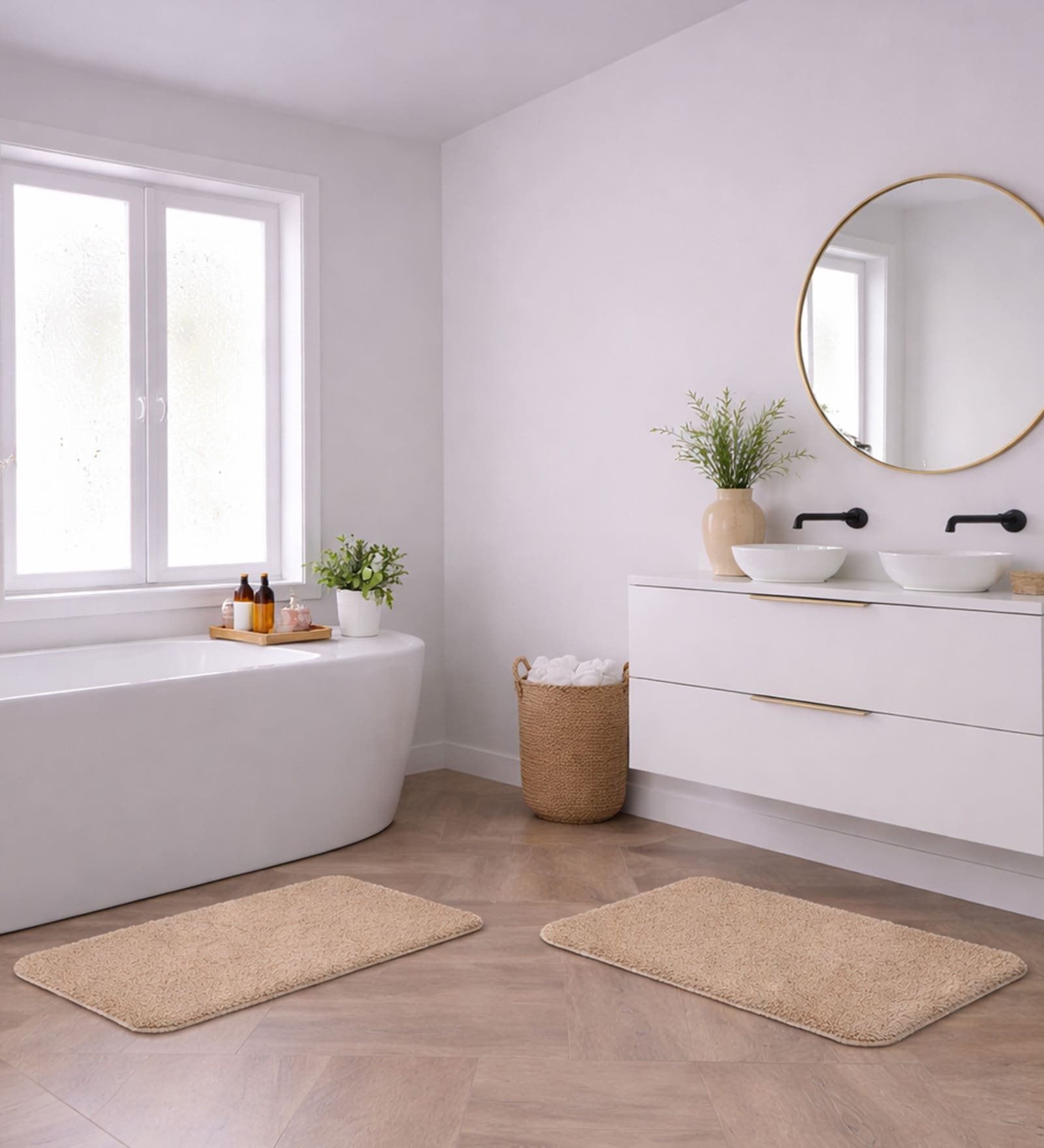 Taupe Absorbent and Quick-Dry Polyester Bath Mats 38x58 cm