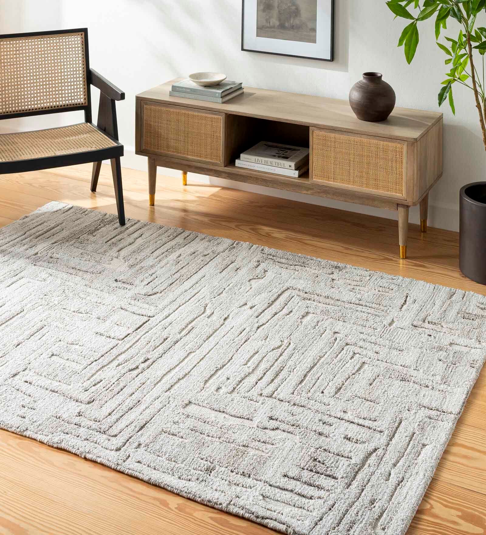 Taupe Abstract Pet Yarn 5 x 7 Feet Hand tufted Carpet