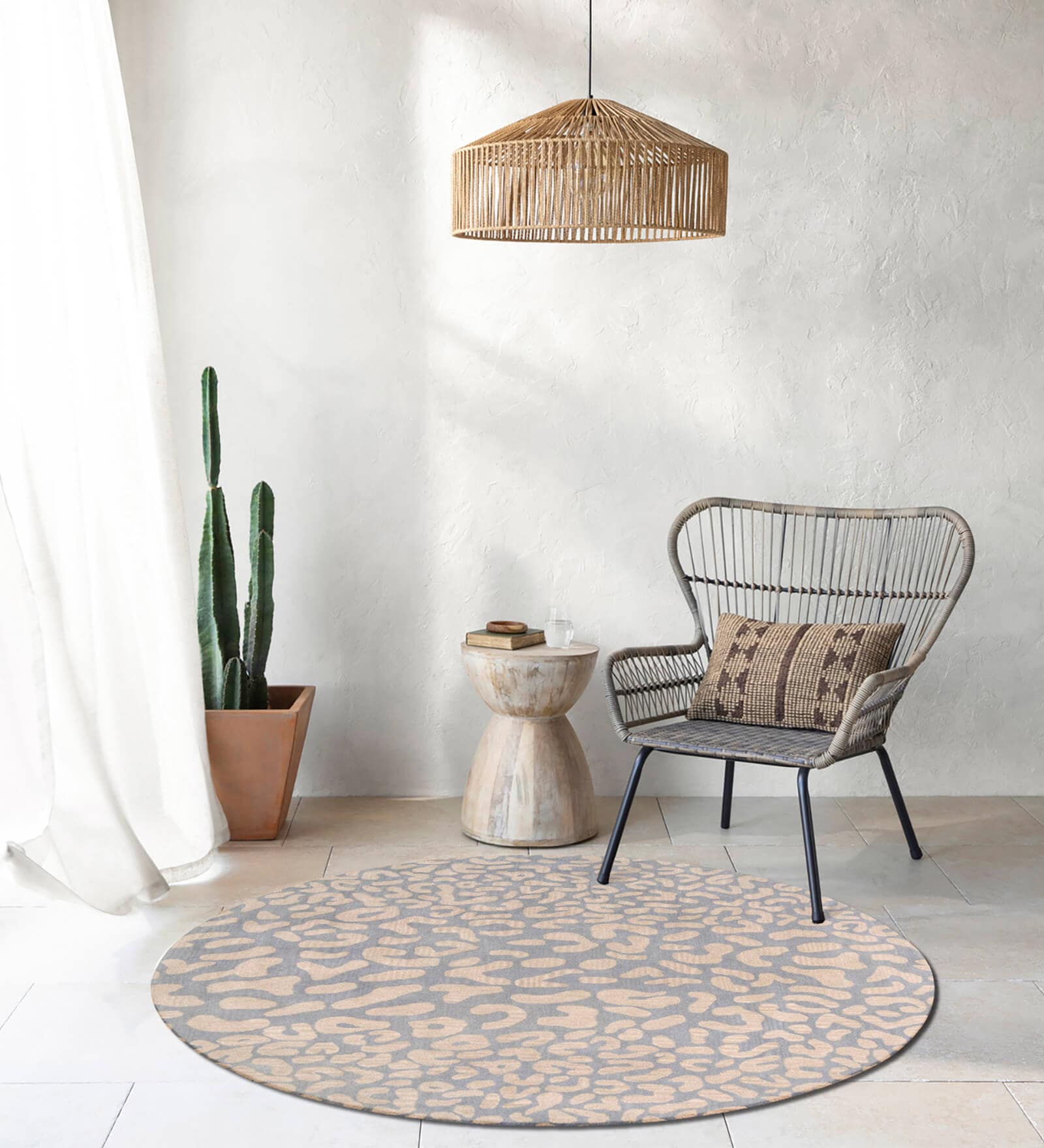 Taupe Abstract Wool Round Hand Tufted Carpet