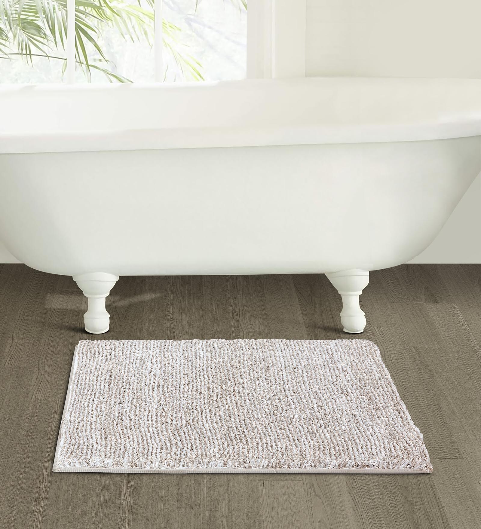 Taupe and White Polyester Machine Made 60x40 cm Bath Mat