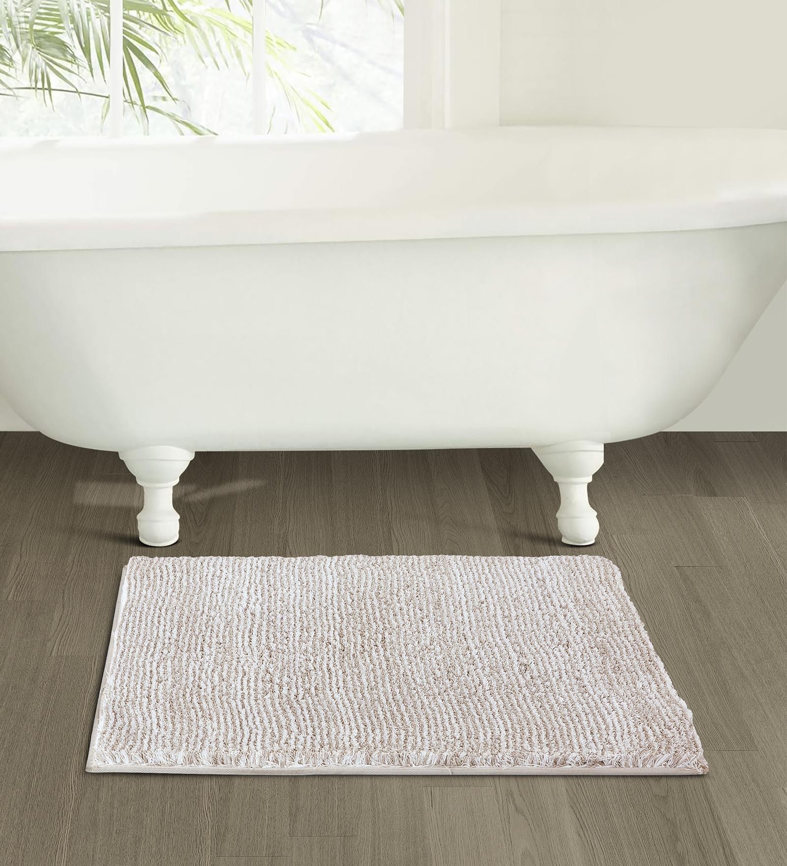 Taupe and White Polyester Machine Made 80x50 cm Bathmat