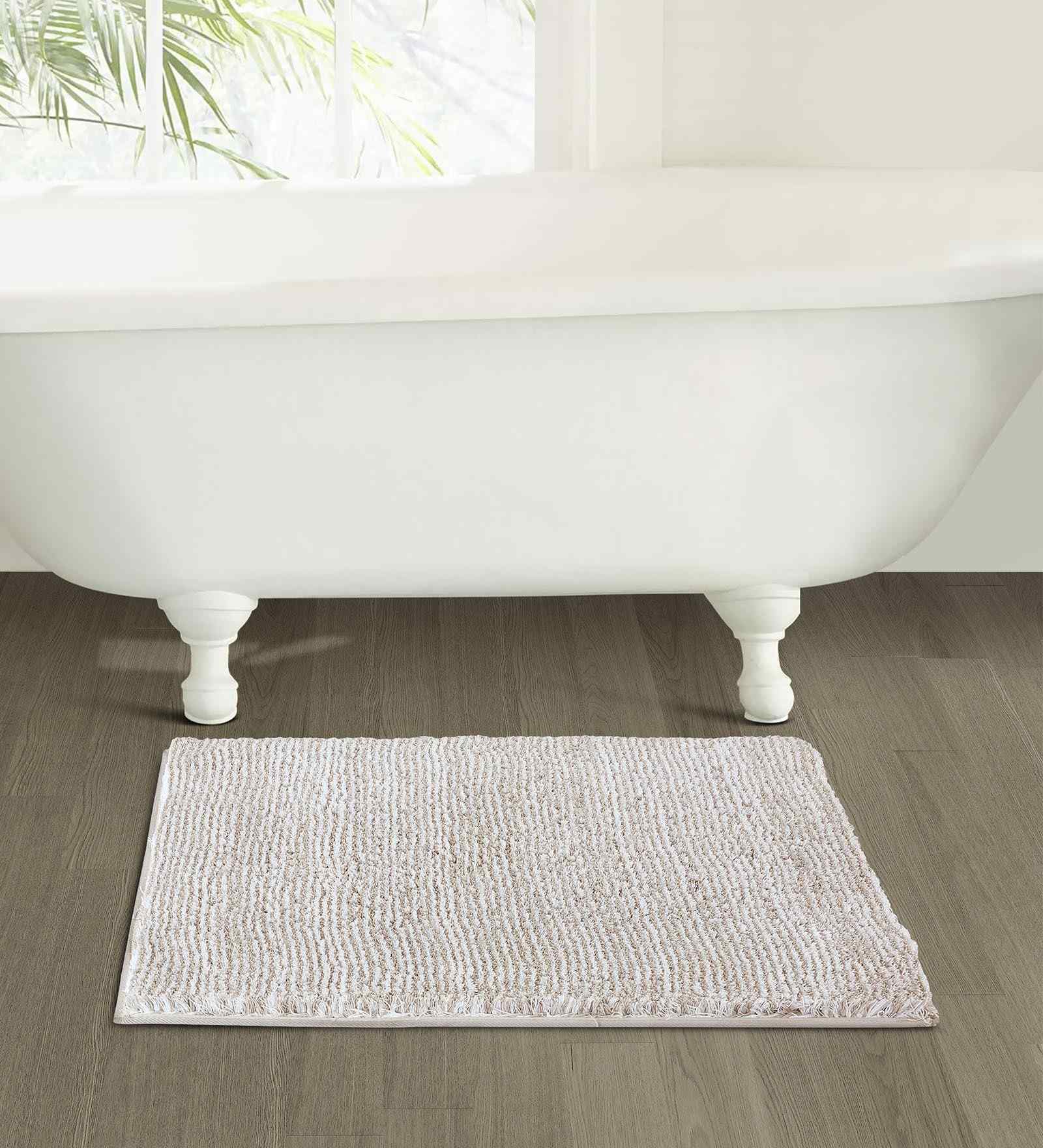 Taupe and White Polyester Machine Made 80x50 cm Bathmat