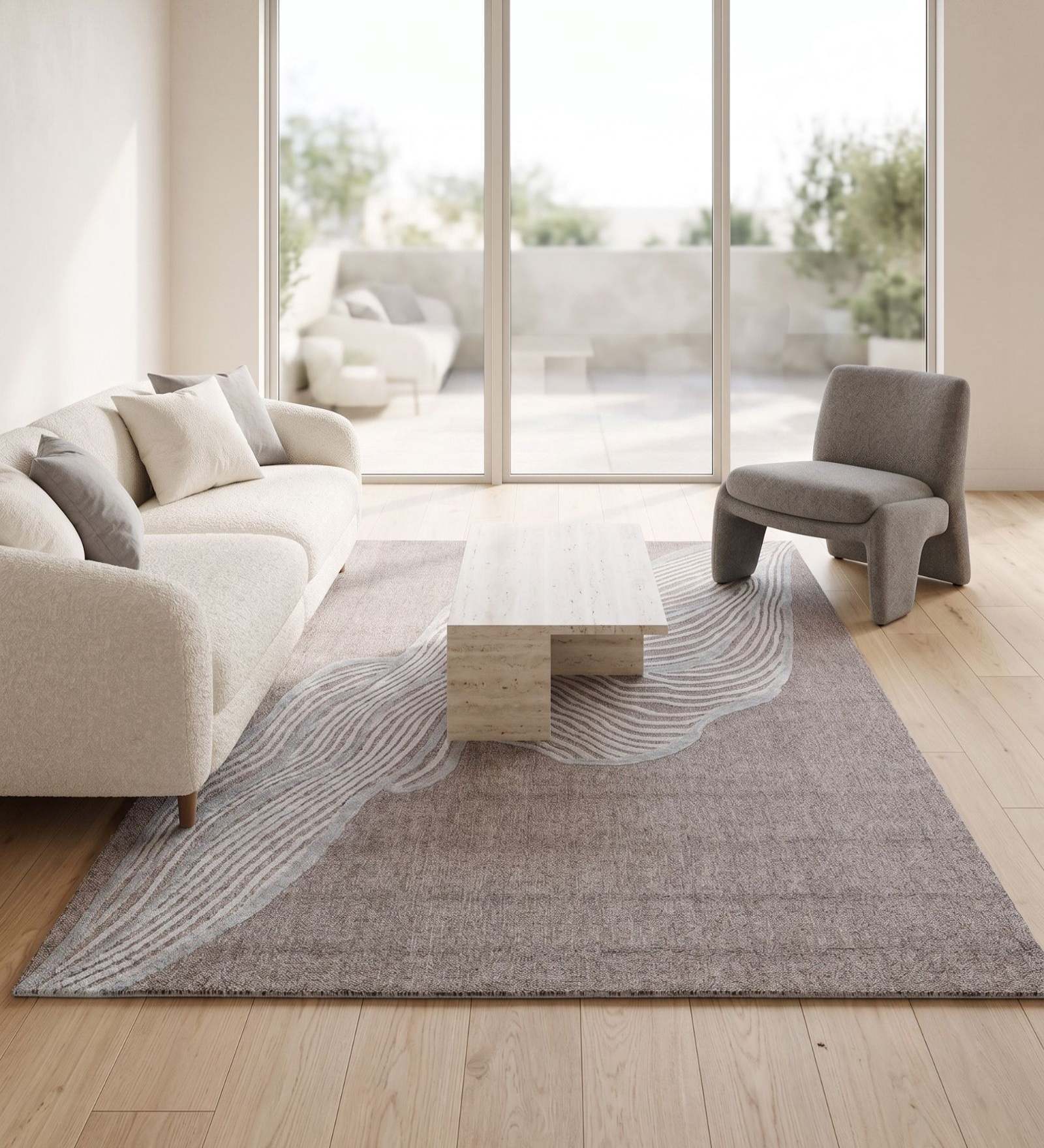 Beige Abstract Woolen 72 x 108 Inches Hand Tufted Rug