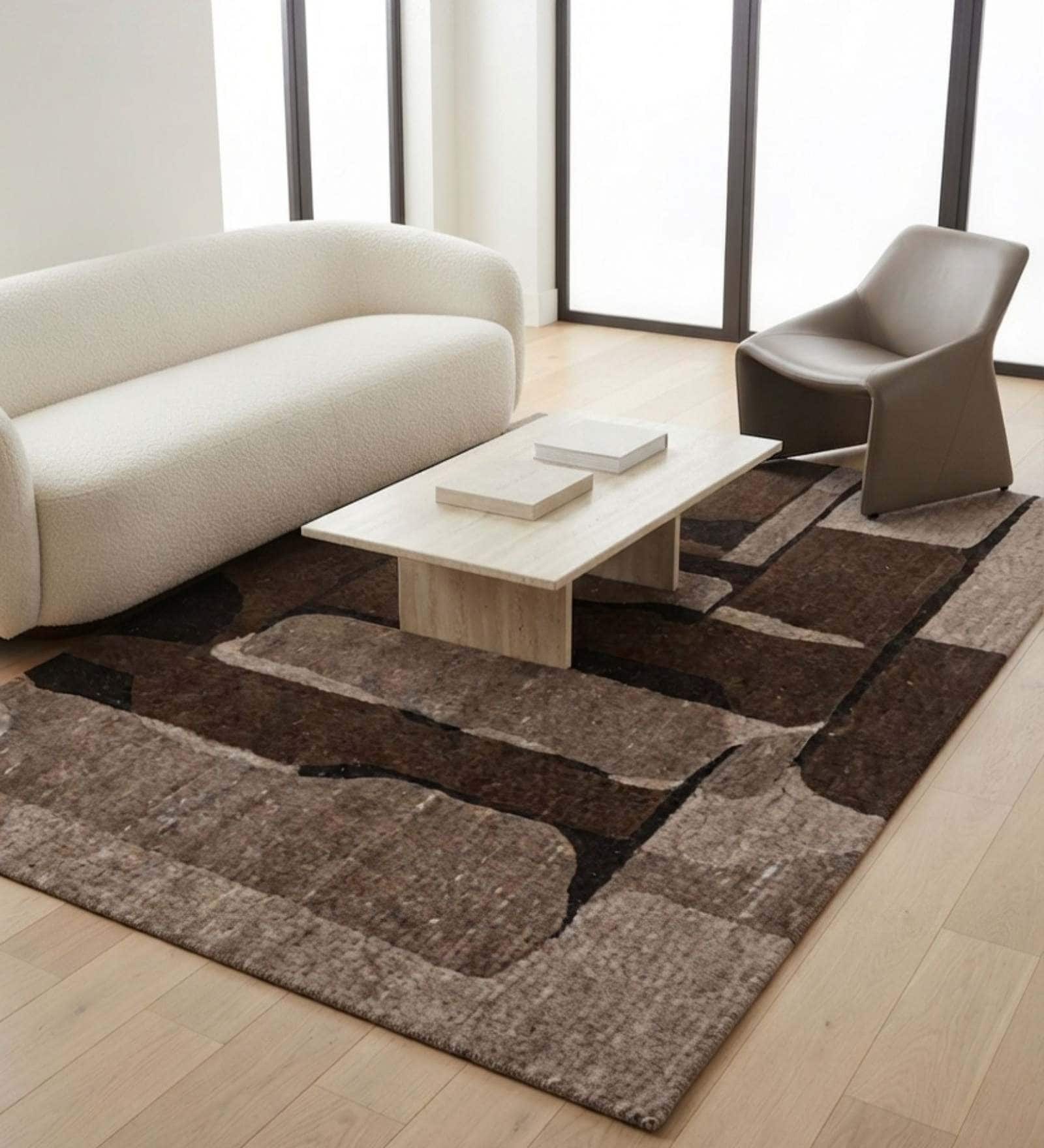 Brown Abstract Woolen 72 x 108 Inches Hand Tufted Rug