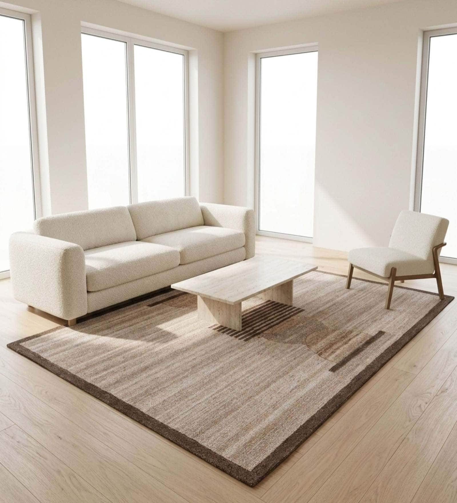 Brown Geometrical Woolen 36 x 60 Inches Hand Tufted Rug