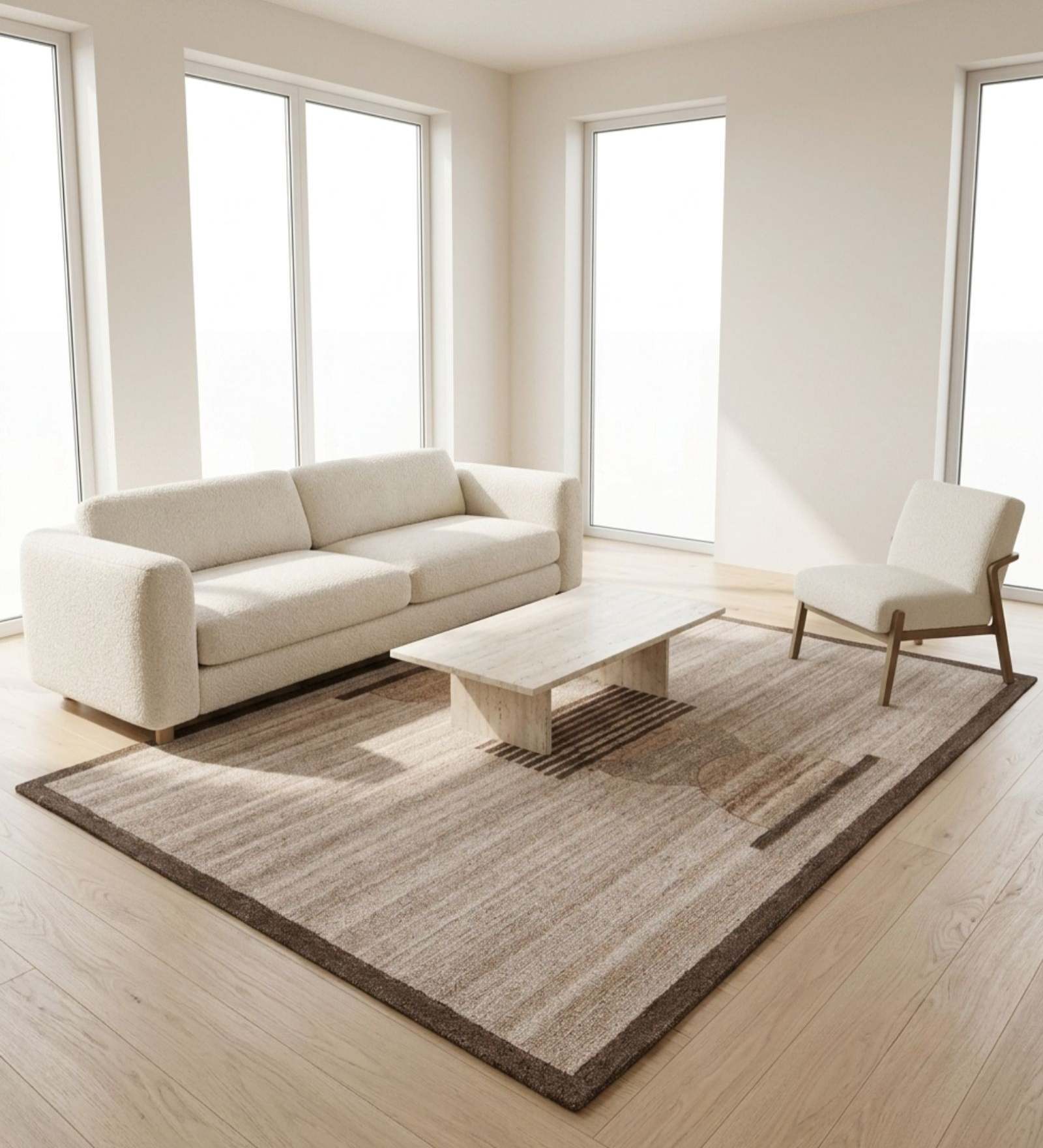 Brown Geometrical Woolen 72 x 108 Inches Hand Tufted Rug