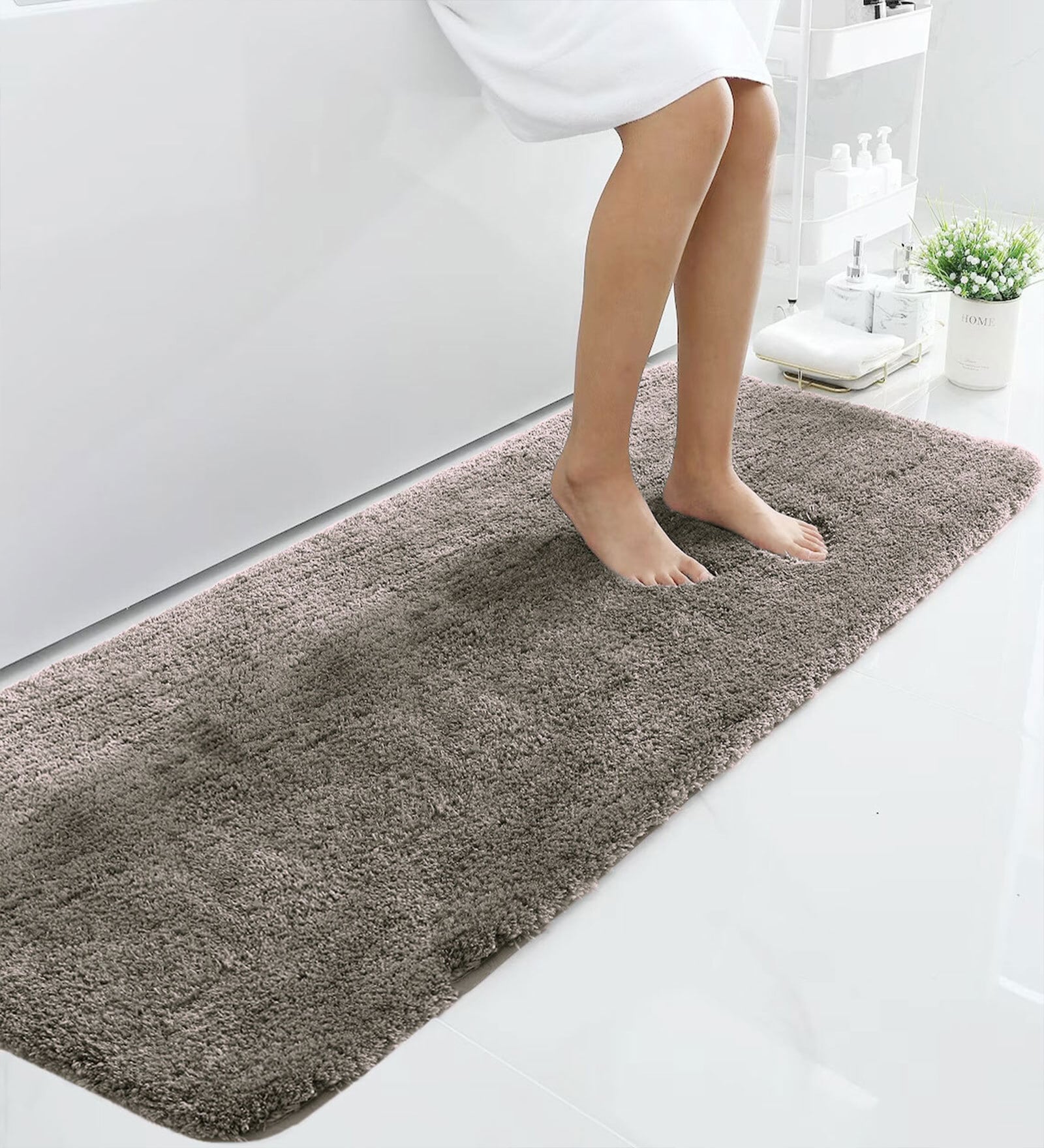 Taupe Solid Microfiber 5 ft x 2 ft Machine Made Runner