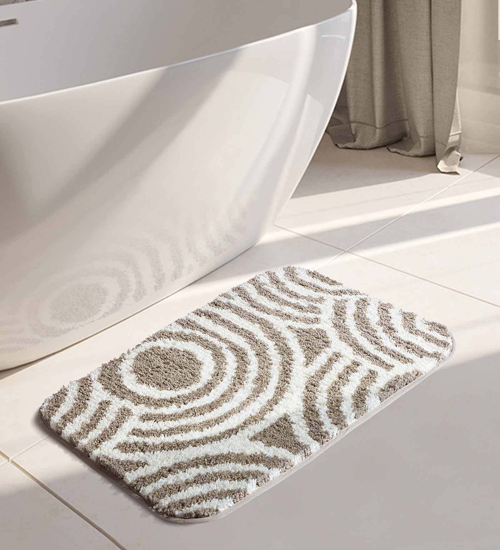Taupe Geometric Polyester 24x16 Inches AntiSkid Bath Mat