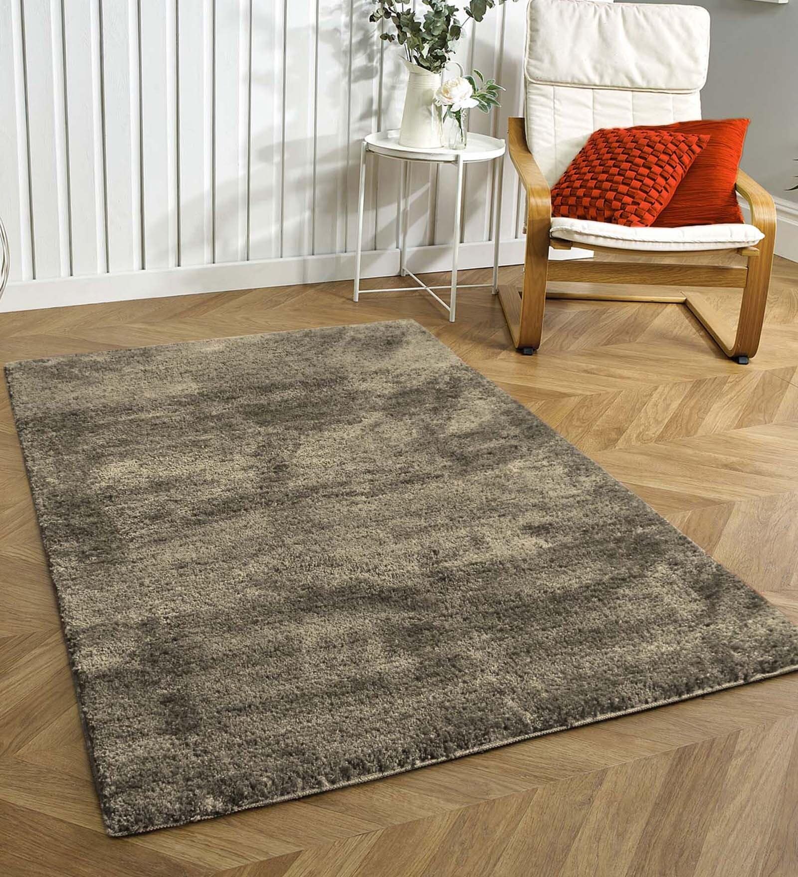 Blue Solid Microfibre 4 ft x 6 ft Machine Made Carpet