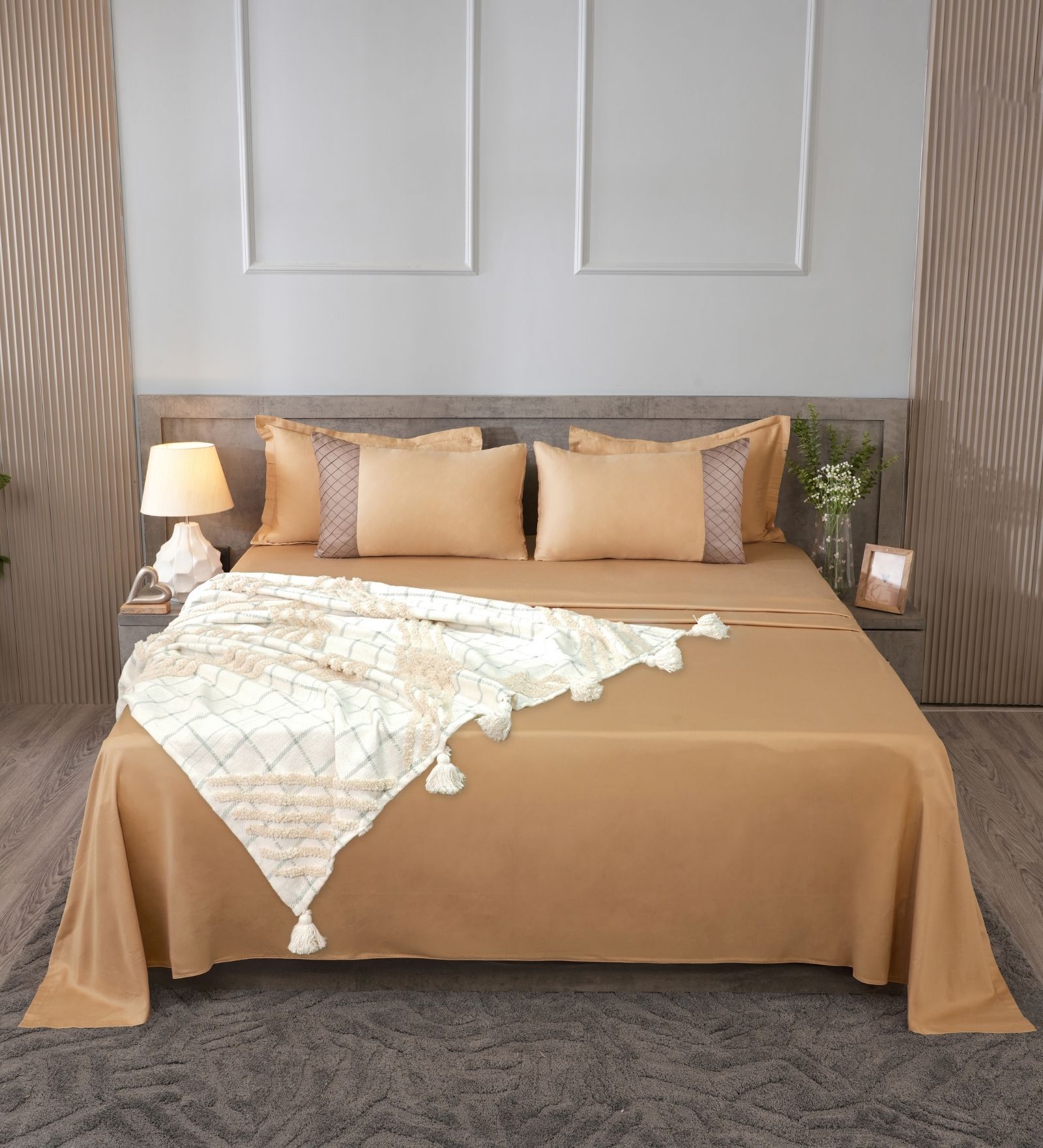 Taupe Mist 300TC 100% Cotton Solids Flat Super King Bedsheet With 2 Pillow Covers