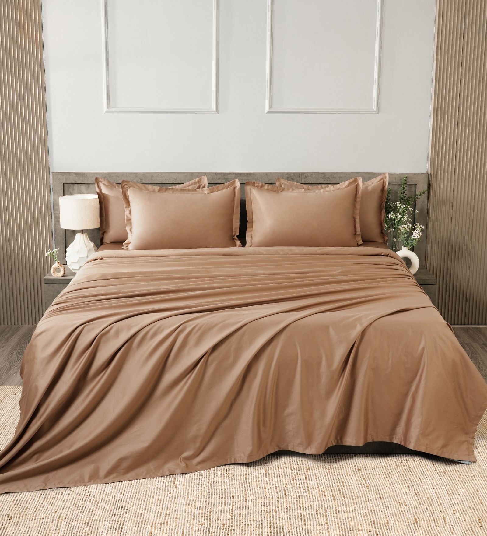 Brown 400TC 100% Cotton Solid Flat Super King Bedsheet With 2 Pillow Covers