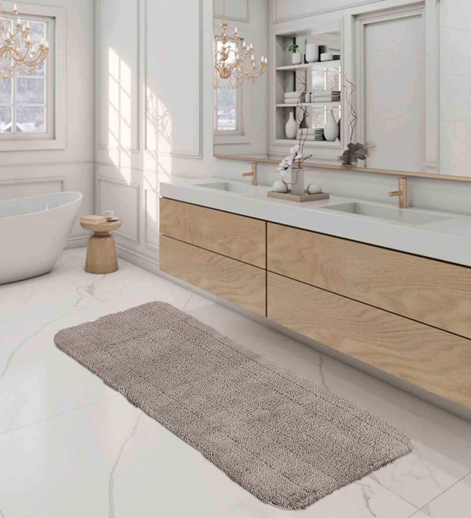 Taupe Solid 100% Polyester 59x23.6 Inches AntiSkid Bath Mat