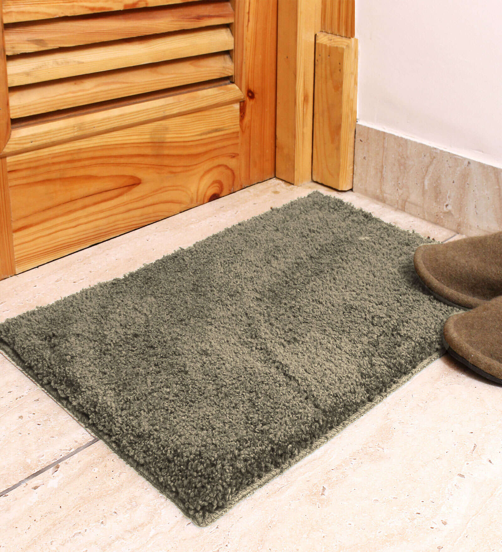 Taupe Solid Microfibre 17x12 Inches AntiSkid Door Mat