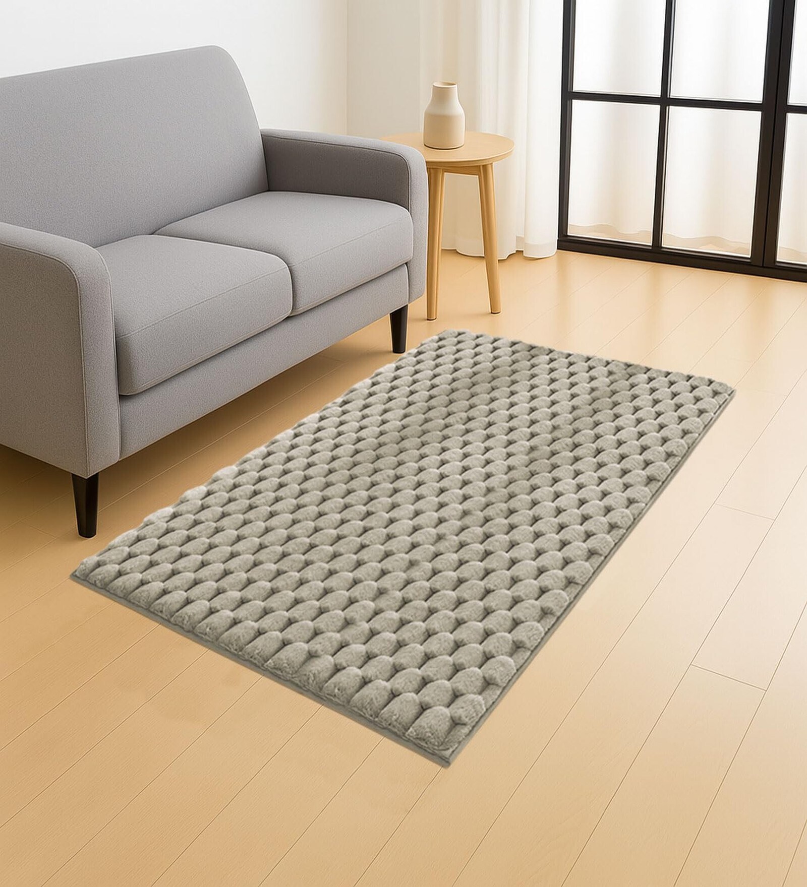 Taupe Solid Polyester 3 X 5 Feet Turtle Fur Machine Made Carpet