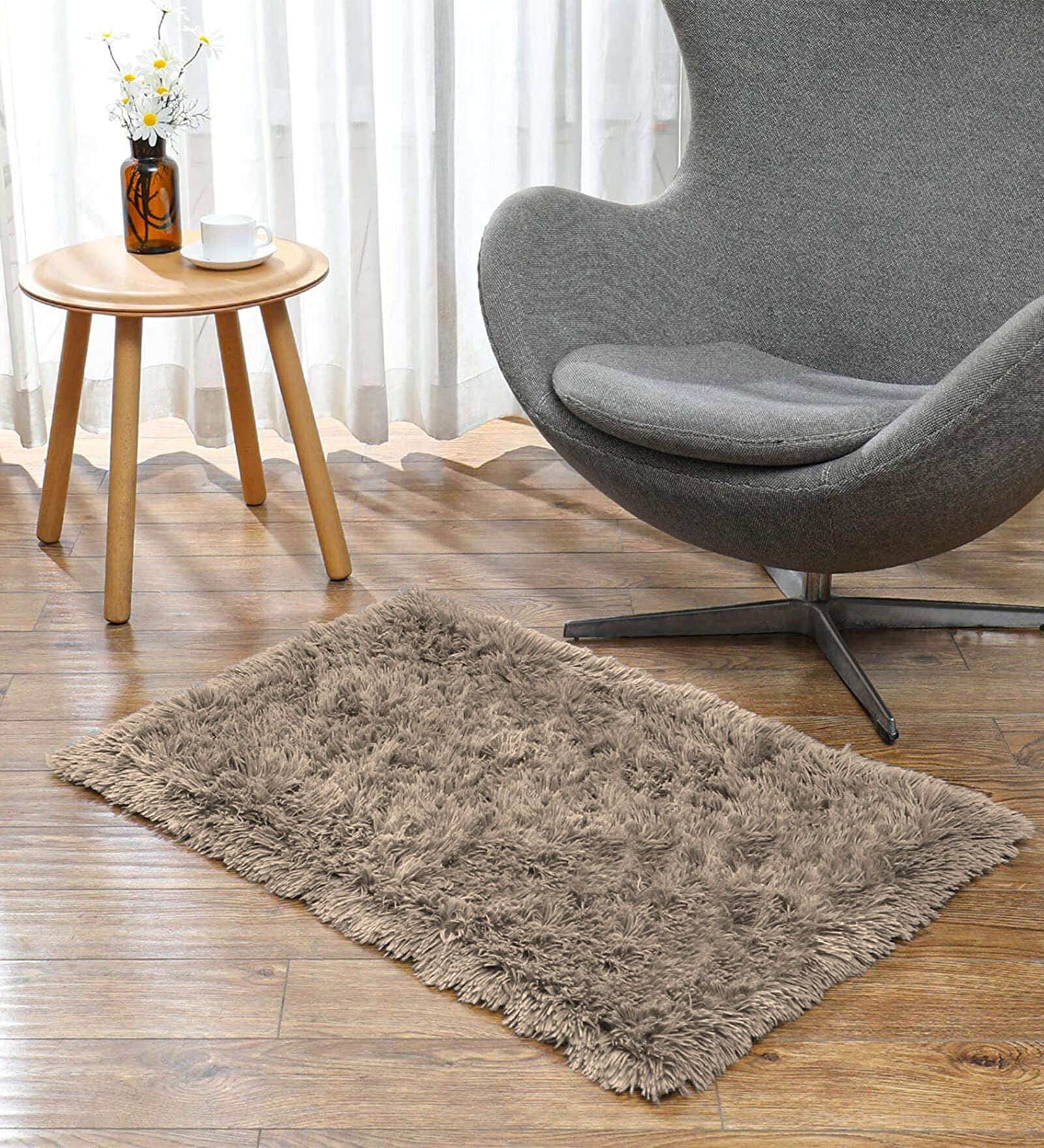 Taupe Solid Polyester 30x18 Inches AntiSkid Door Mat